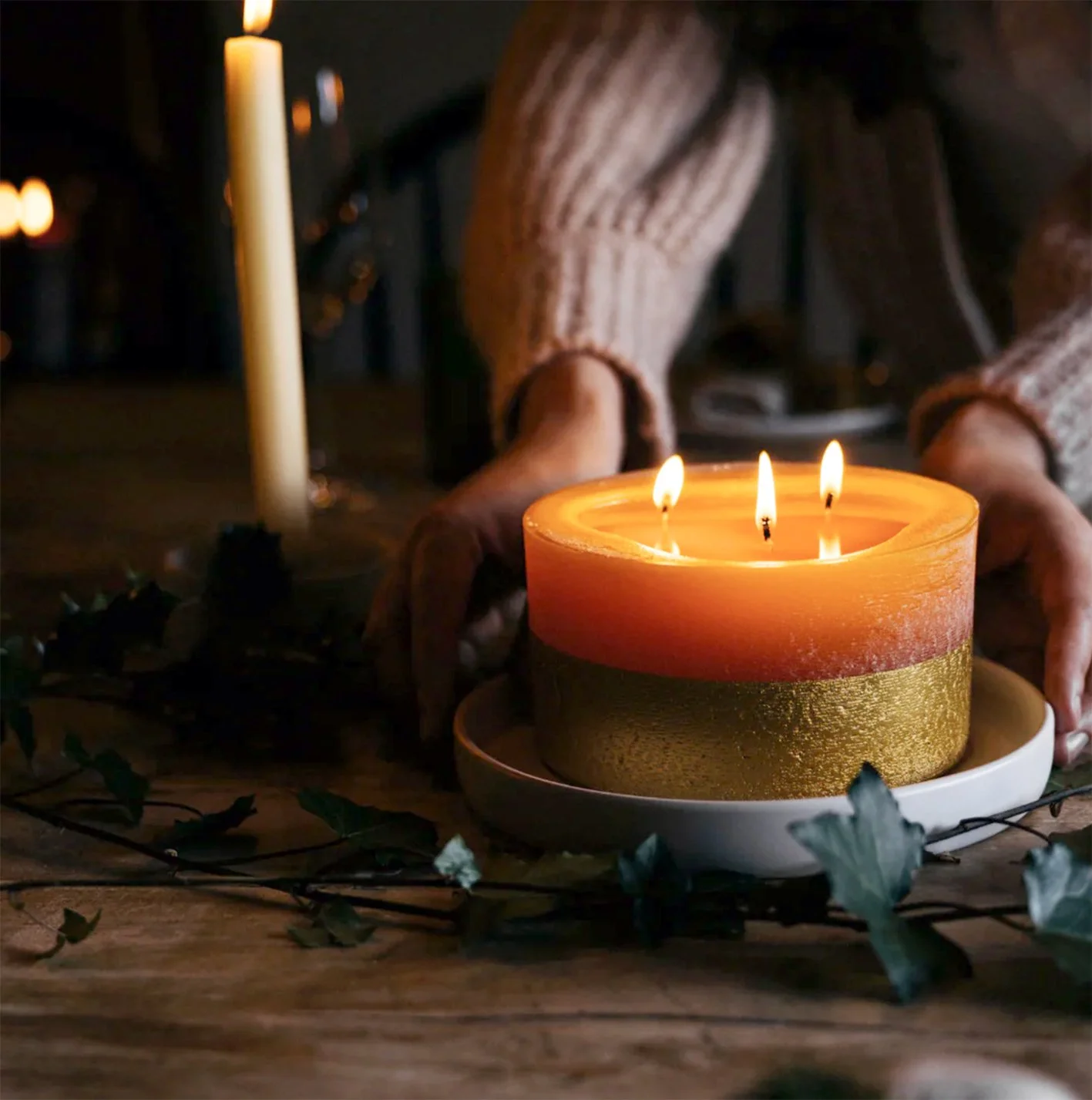 St Eval Orange & Cinnamon Gold Half-Dipped Multiwick Candle