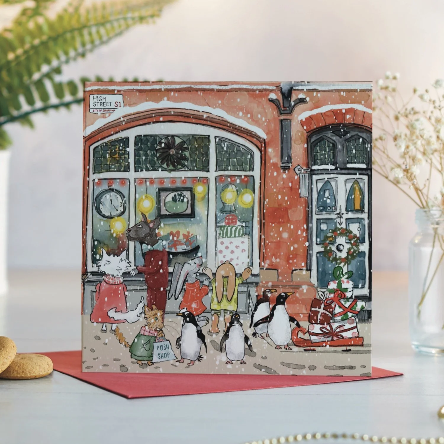 Christmas High Street Shopping Greeting Card
