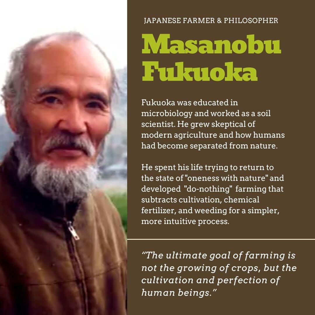 Masanobu Fukuoka has been a huge inspiration for Fresh Future Farm's natural and low-maintenance growing methods. Learn more about him and the legacy that is family is carrying on through their farm. See link in the bio👆🏾

Fukuoka was a Japanese Fa