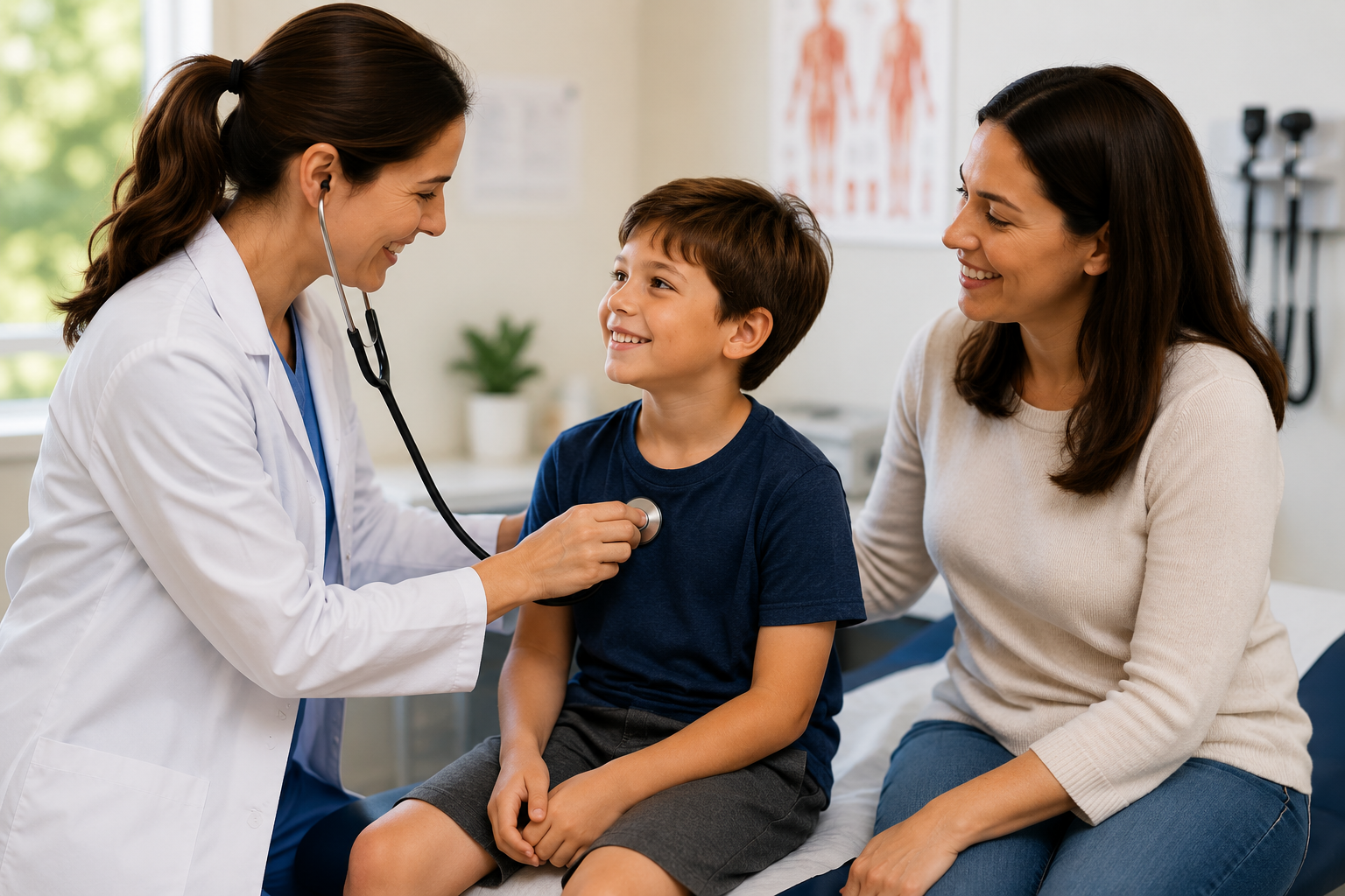 doctor examining child with stethoscope