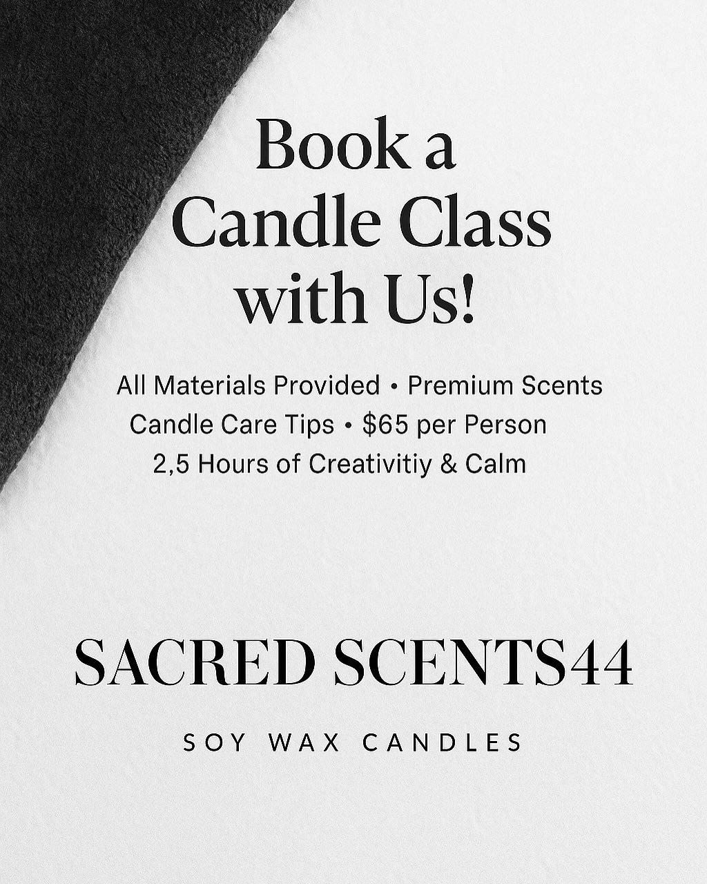 🕯BOOK A CANDLE CLASS WITH US🕯
Pour, blend, and create your own soy wax candle in a cozy, hands-on setting. Perfect for birthdays, bridal events, team bonding, or a self-care day ✨

Limited spots available &ndash; DM us or visit SacredScents44.com t