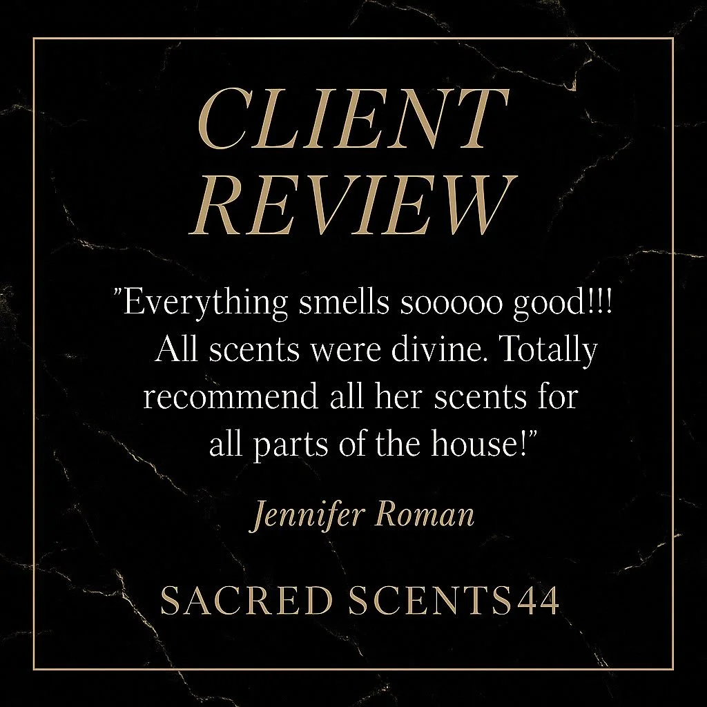 ✨ Client Love ✨
“Everything smells sooooo good!!! All scents were divine. Totally recommend all her scents for all parts of the house!” 
– Jennifer Roman
When your space smells sacred, it feels like home. 🕯💛 Thank you, Jennifer,