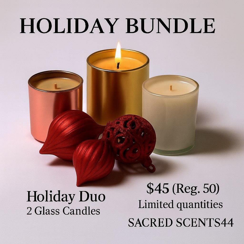 ✨ Holiday Duo ✨
Two gold glass candles designed to bring warmth, peace, and elegance into your space this season.

🕯️ 2 Glass Candles
💰 $45 (Reg. $50)
⏳ Limited quantities available

Perfect for gifting or elevating your own holiday ambiance.

🛍️: