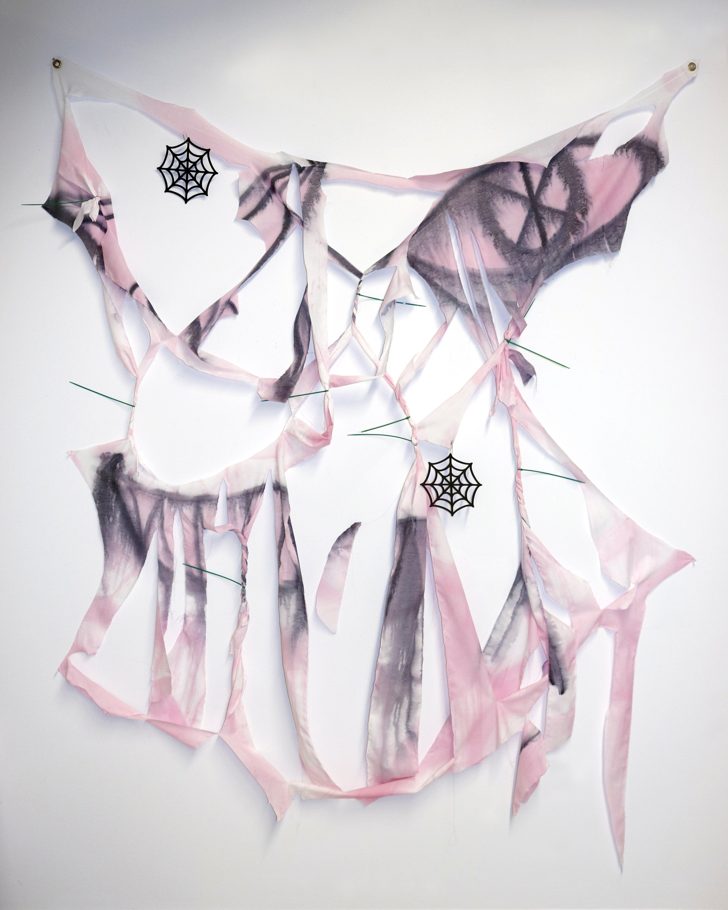Sticky Situation (2017), Dye on cotton with collage elements. Approx. 64” x 78”