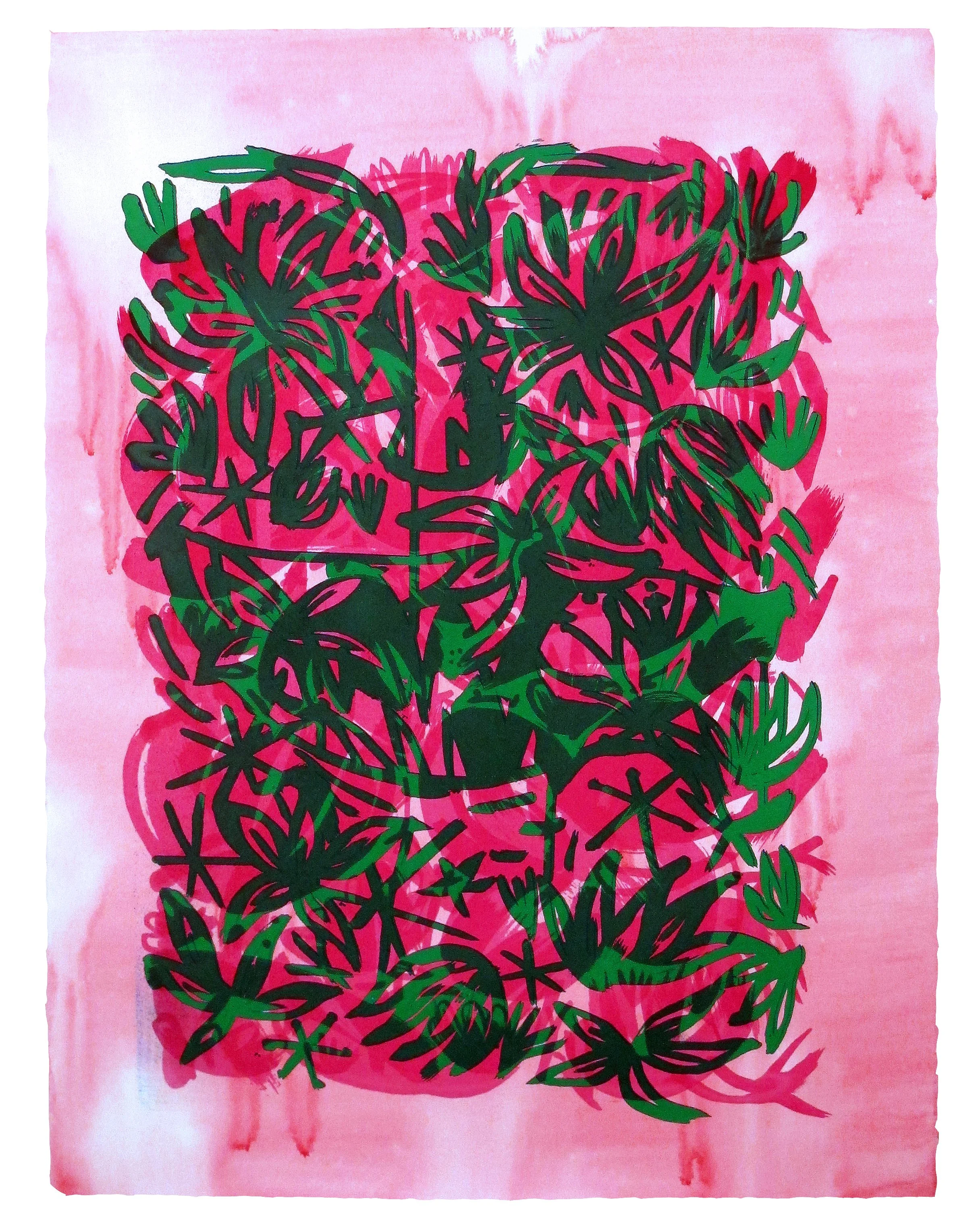 Floral Face Melt (2018), Silkscreen on hand-colored paper. 22" x 30"