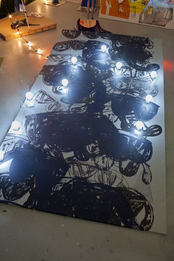 Sunglasses (Shadow) (2017), Silkscreen on canvas panel. 48” x 90”