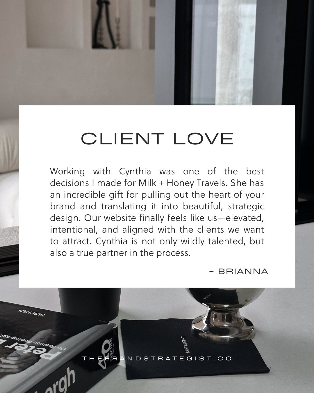 What is it like to work with The Brand Strategist?

We&rsquo;ll let our clients do the talking. 🫶

Request a consultation or inquire today to see if we&rsquo;re the right match. We take on select clients for our signature services each month to ensu