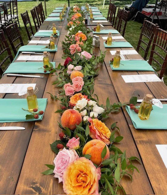 Peach wedding reception table garland.jpg
