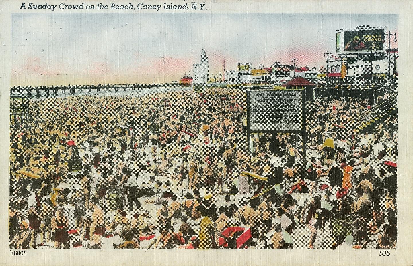 On this dark and gloomy October 1st, a bright and sunny postcard featuring a beautiful Coney Island beach day. Keep those warm thoughts close to your heart! #coneyislandusa #coneyisland #coneyislandfun #coneyislandbeach #coneyislandboardwalk #coneyis