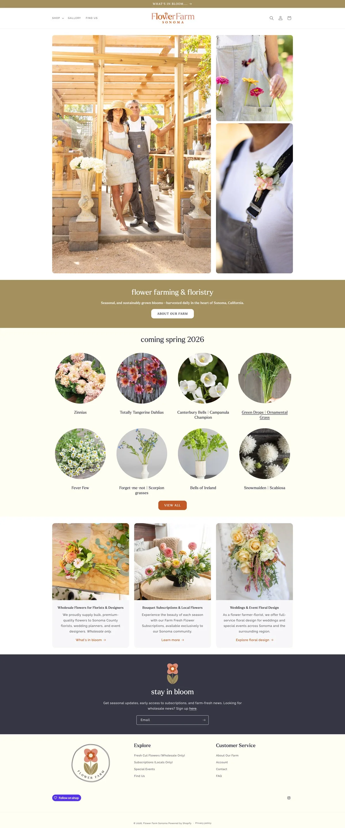 Flower Farm Sonoma website homepage screenshot