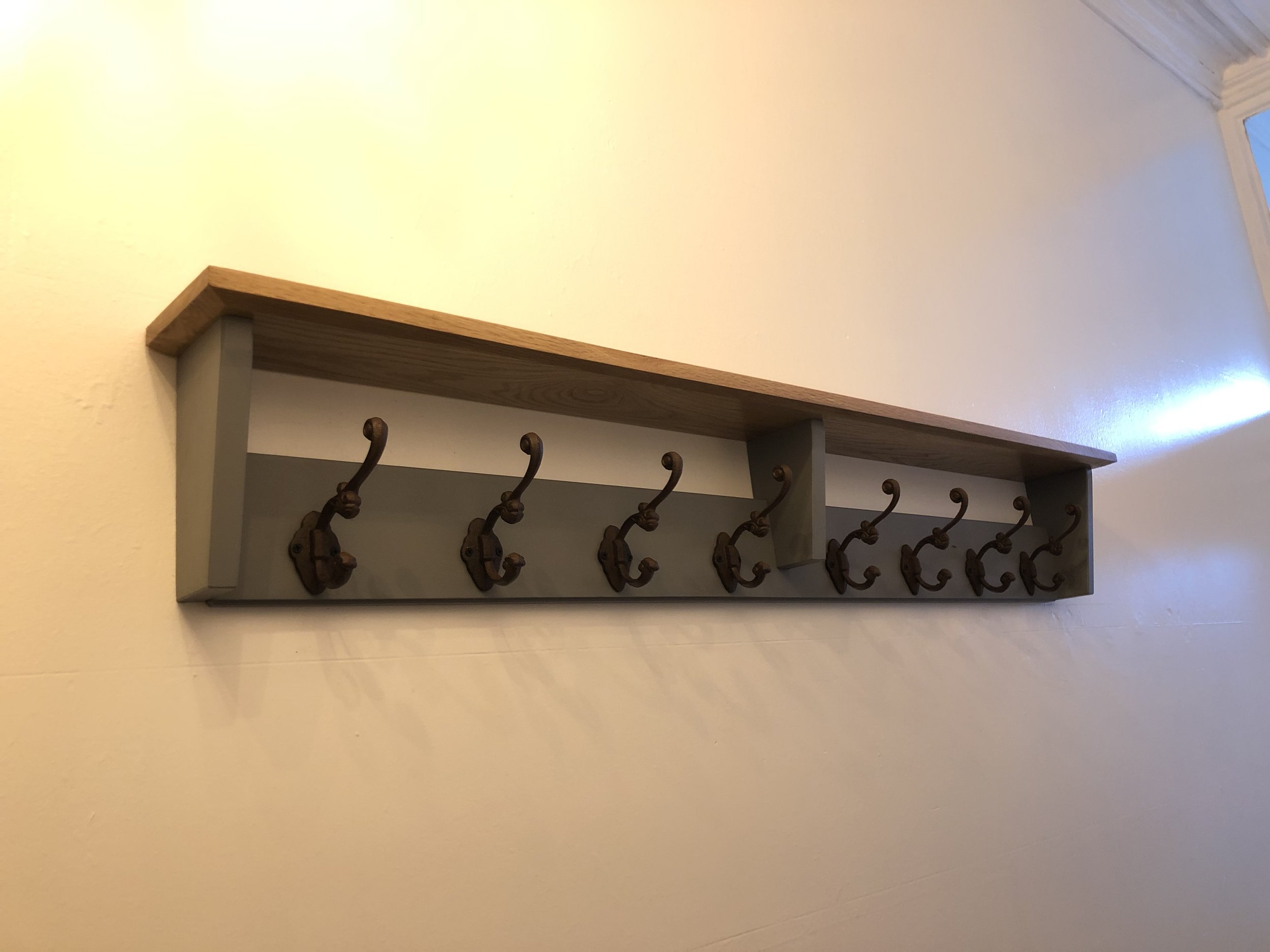Coat hooks for our hall made out of scrap oak