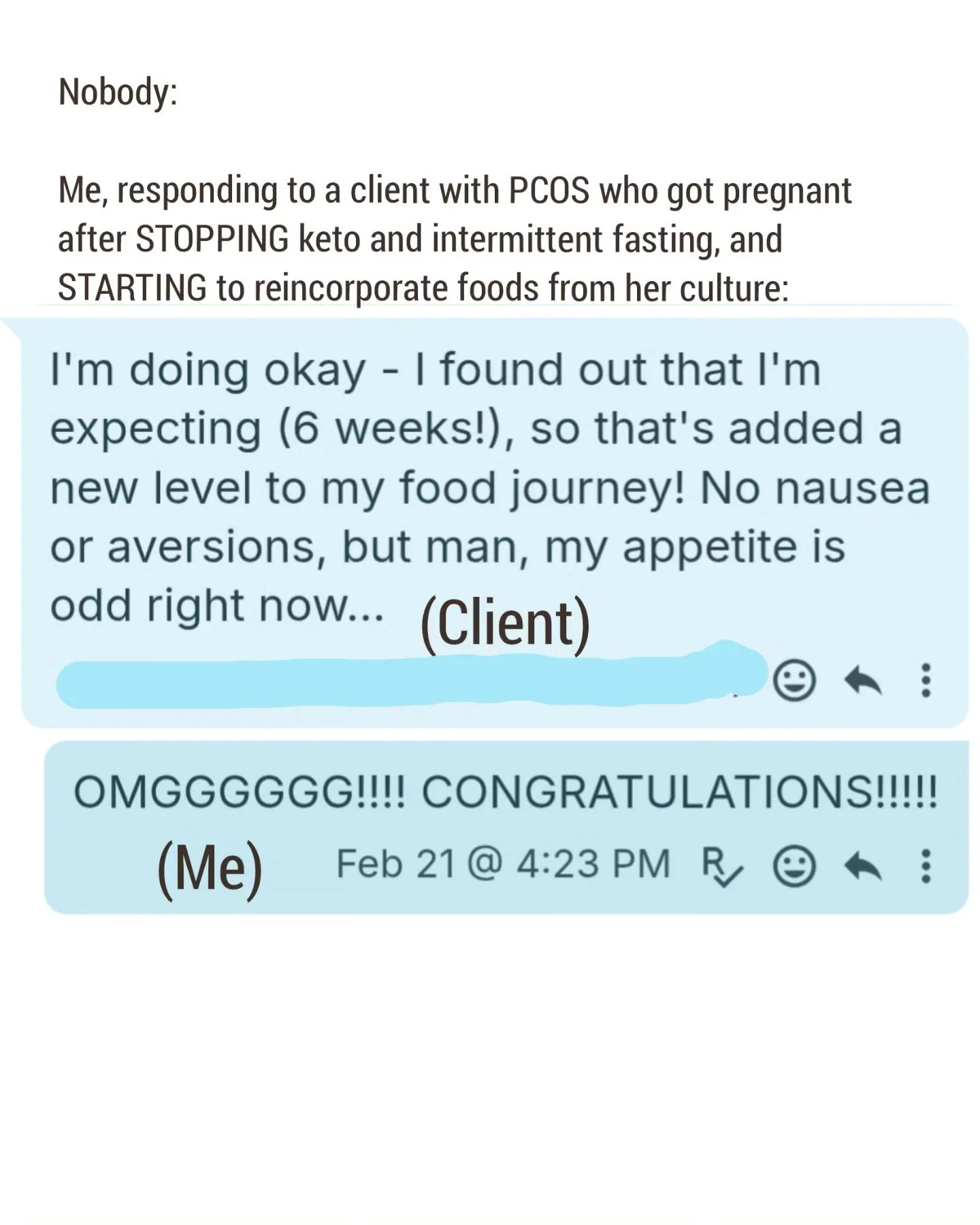 Sometimes people ask me, "What is your success rate?"

Not to toot my own horn, but I'd like to think that my "success rate" is pretty high because I get to celebrate food and nutrition-related wins with my clients every day.

Win
