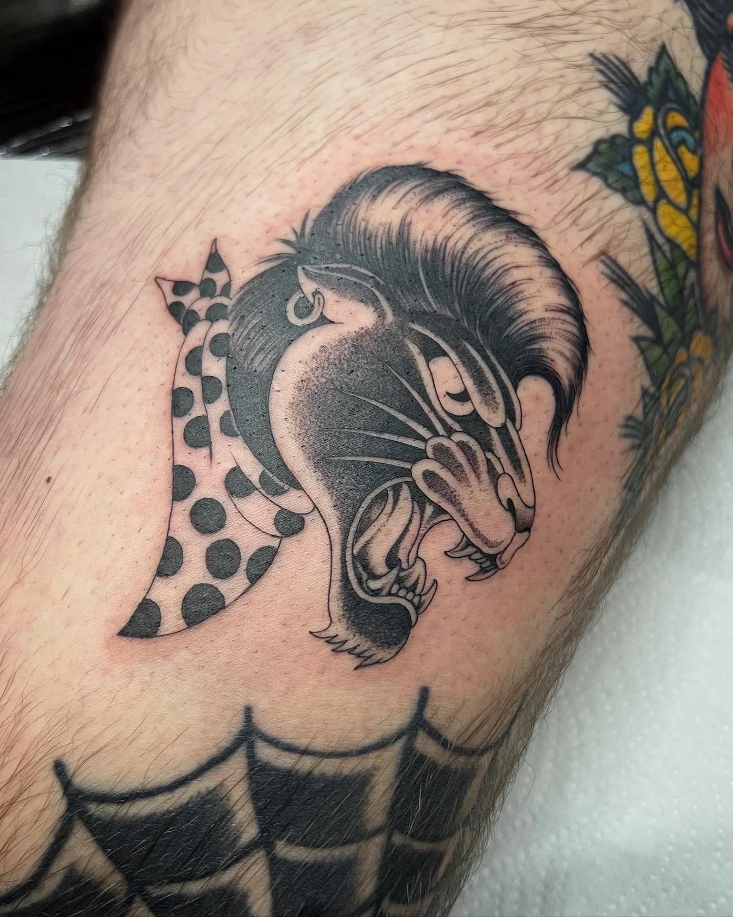 Bob Robert’s panther fineline black and grey tattoo