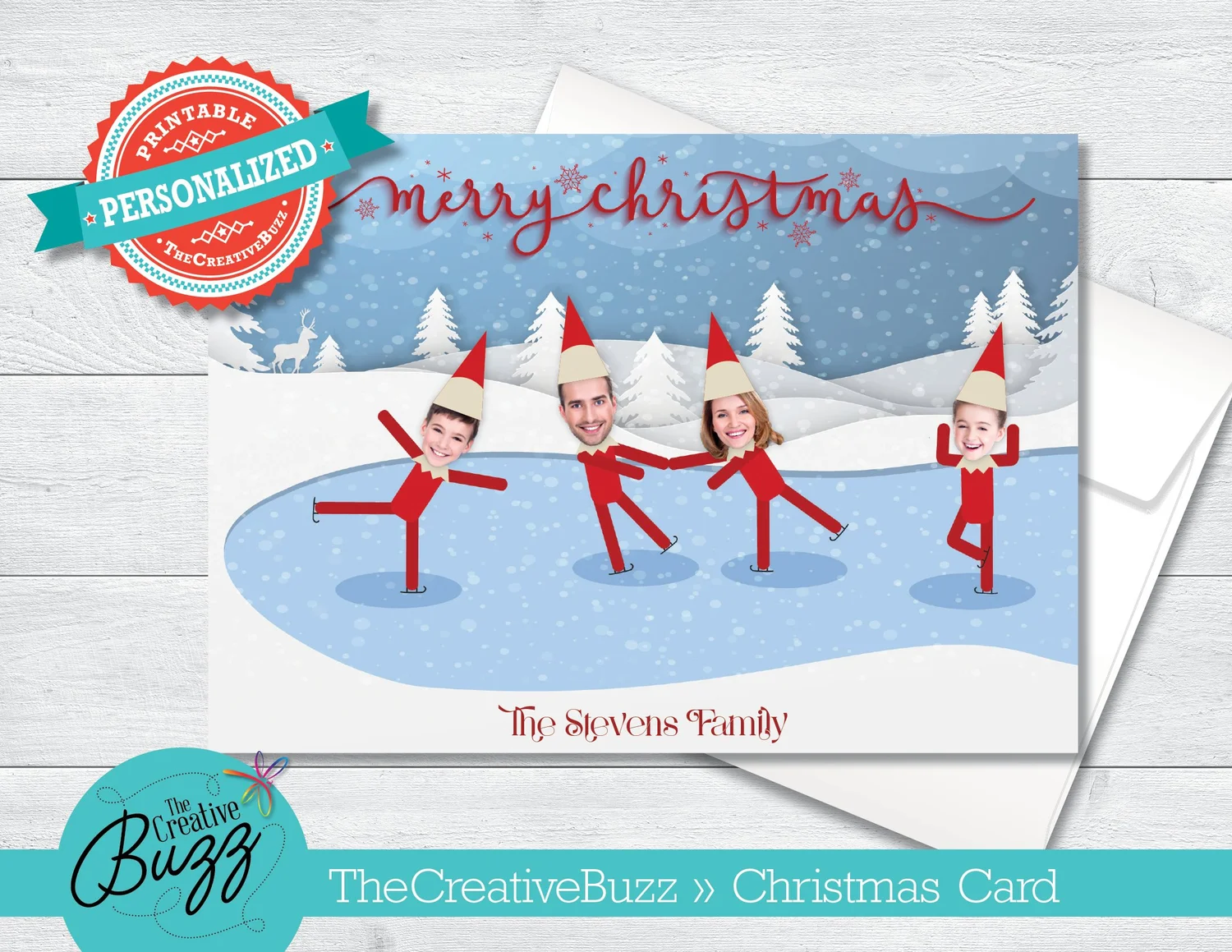 elf yourself merry christmas greeting card skating with personalized  message option / envelopes included — creative buzz shop