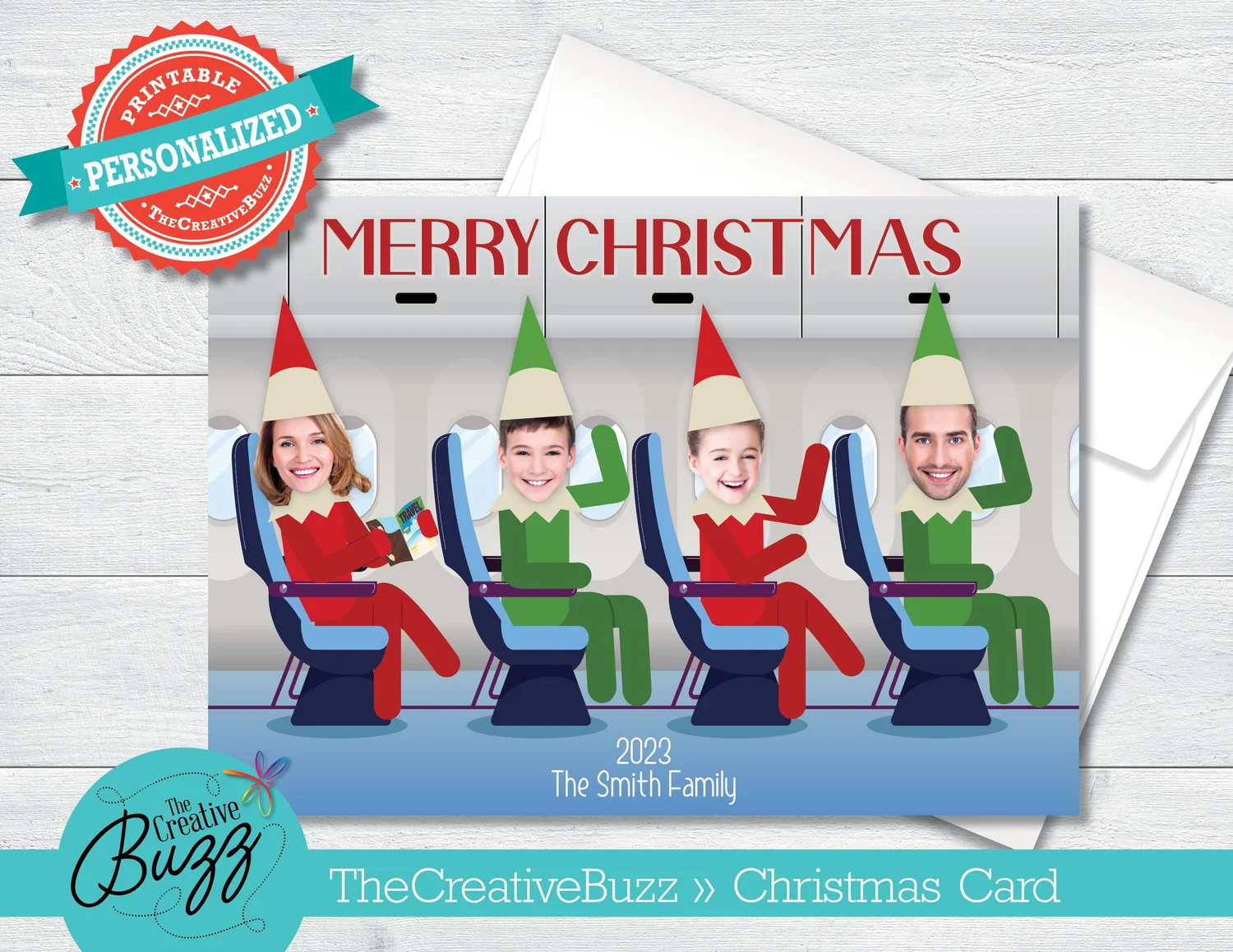 elf yourself merry christmas greeting card airplane with personalized  message option / envelopes included — creative buzz shop