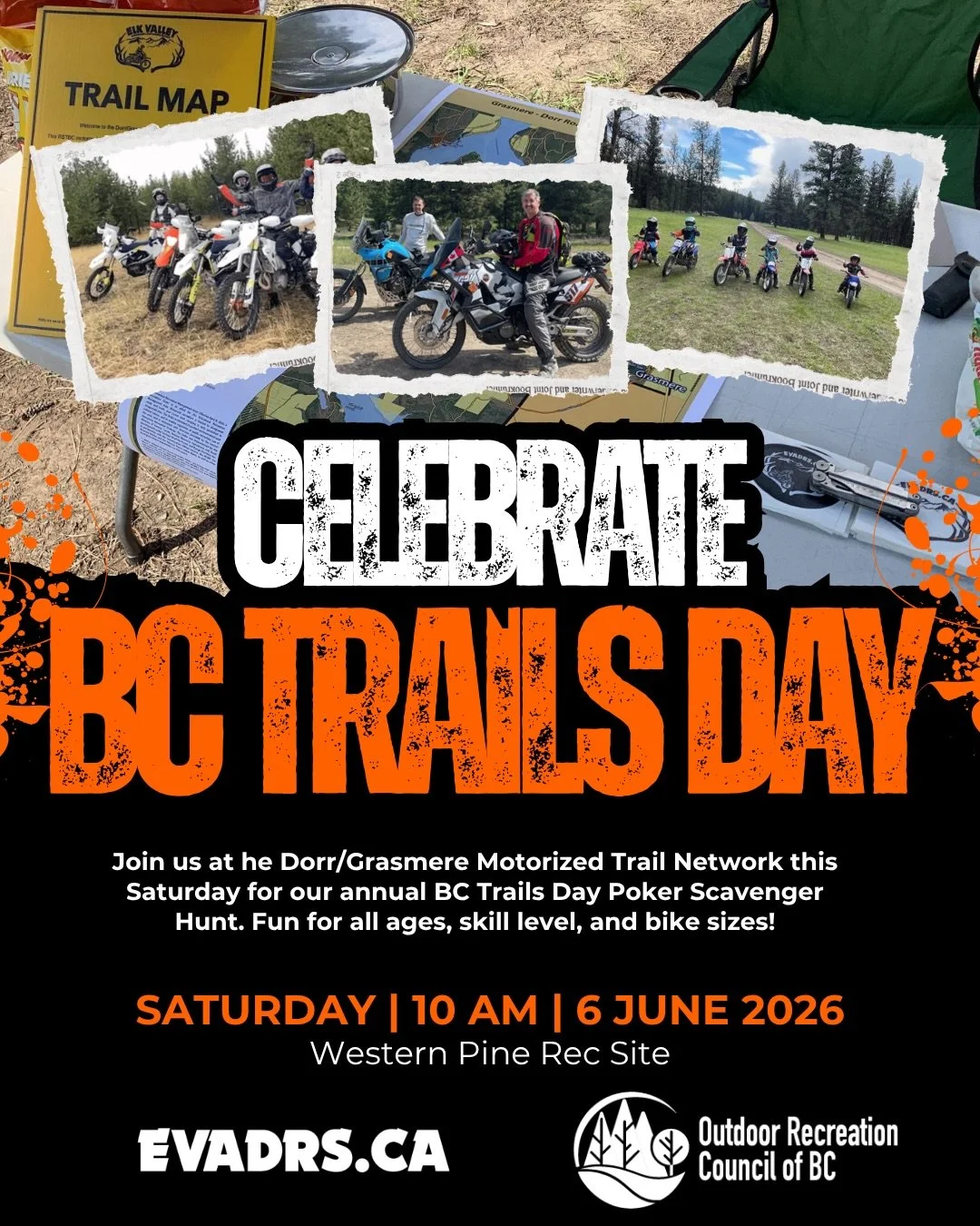 Saturday June 6th, come explore the Dorr/Grasmere Motorized Trail Network (aka Koocanusa) and participate in our Scavenger Hunt Poker Rally to celebration BC Trails Day @orcbc.ca 

There will be prizes for the best hands, food, drinks, snacks, and fu
