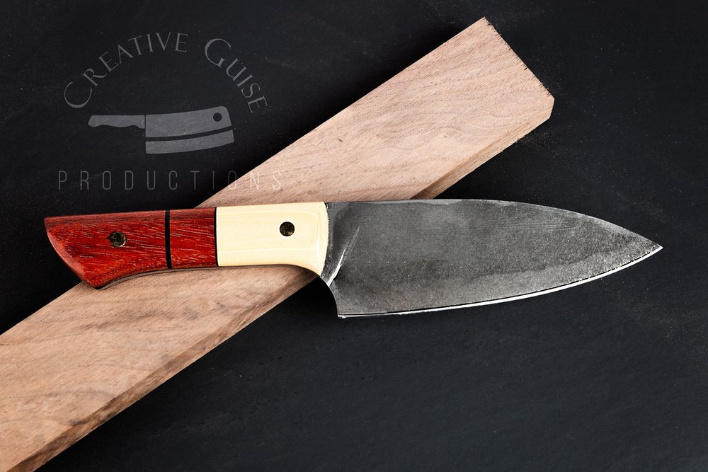 Six Inch Full Tang Chef with Segmented Bloodwood and Micarta Handle Scales  — Creative Guise Productions