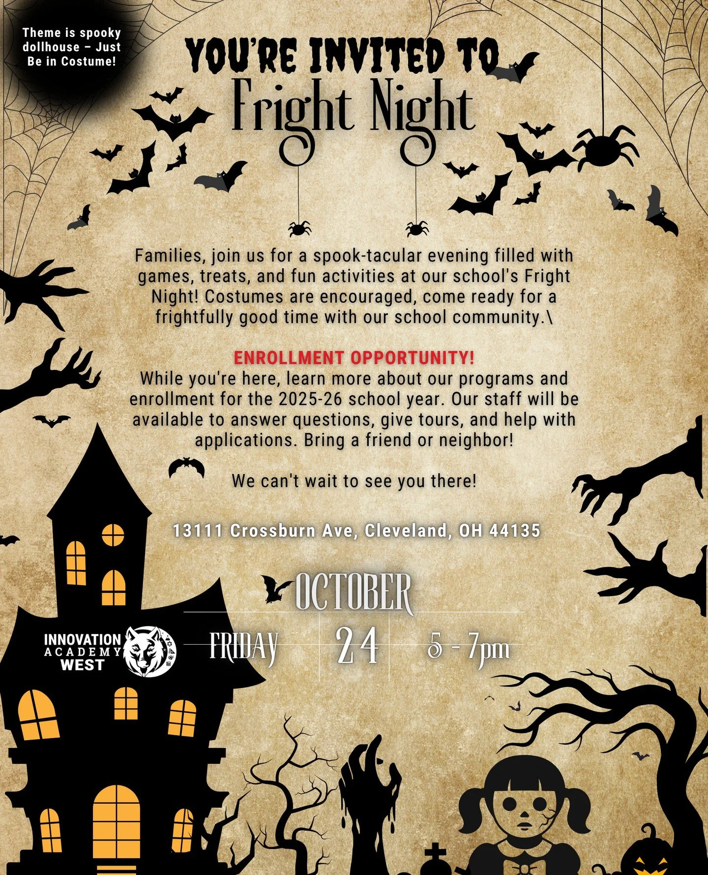 🎃👻 Fright Night at IAW! 👻🎃⁠
You&rsquo;re invited to join us on Friday, October 24th from 5&ndash;7 PM at 13111 Crossburn Ave, Cleveland, OH 44135 for a spook-tacular evening!⁠
⁠
✨ Theme: Spooky Dollhouse &ndash; Come dressed in costume!⁠
🕹️ Game