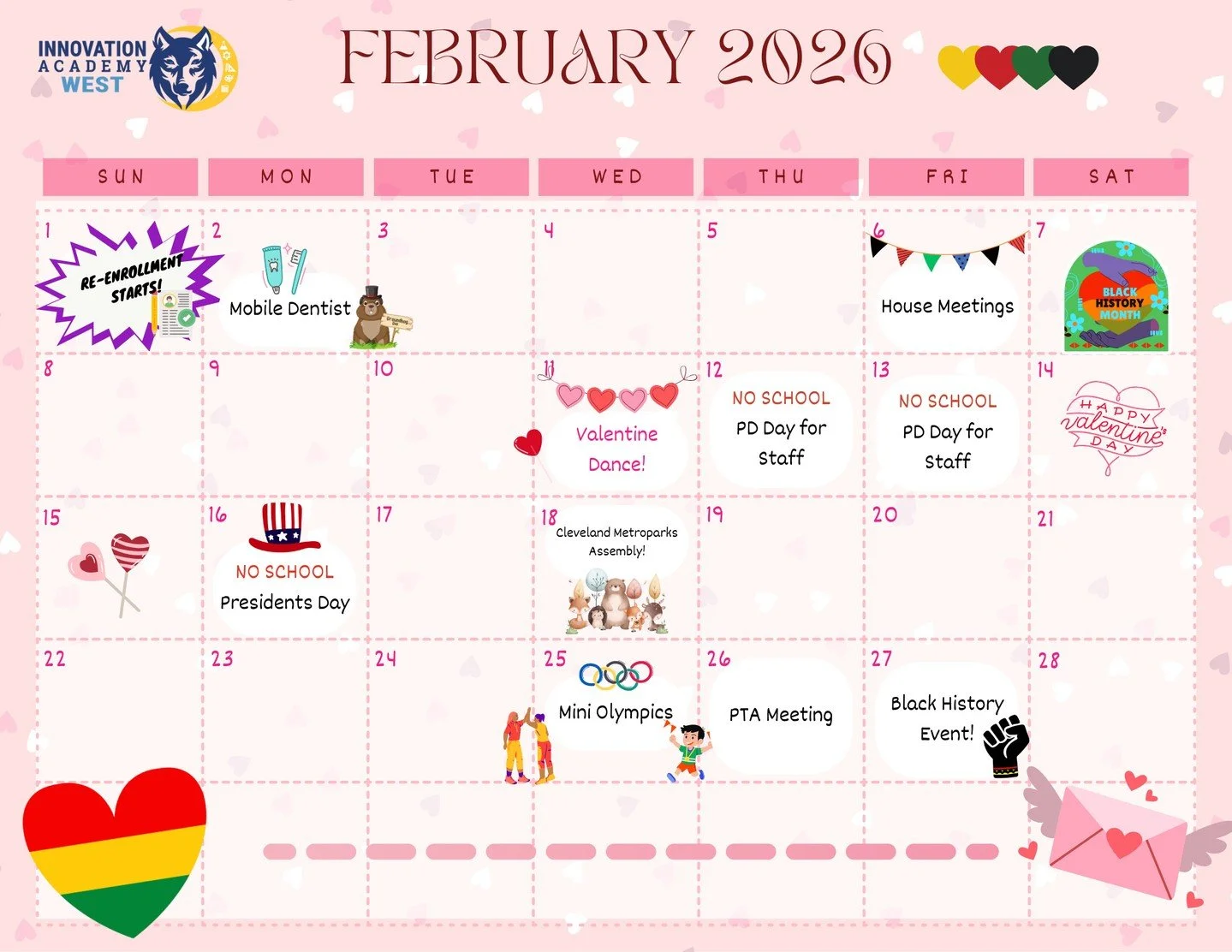 💖📅 February at Innovation Academy West 💙🐺⁠
⁠
February is packed with learning, celebrations, and fun! From re-enrollment and House Meetings to our Valentine Dance, Mini Olympics, and Black History Month events&mdash;there&rsquo;s so much to look 