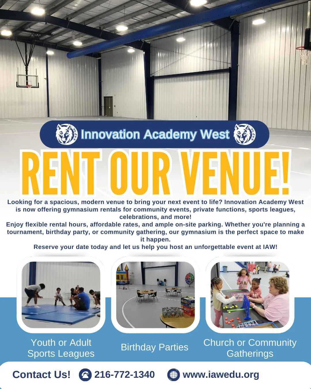 🏀🎉 Now Renting at Innovation Academy West!⁠
Looking for a spacious, modern venue for your next event? Our gym is available for sports leagues, birthday parties, community gatherings, and more.⁠
Flexible hours, affordable rates, and plenty of parkin