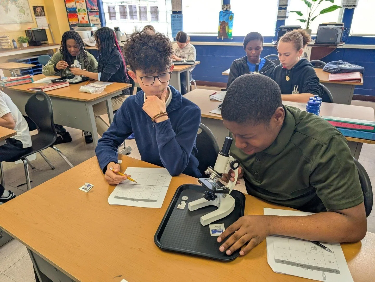 7th &amp; 8th grade scientists in action! 🔬⁠
In this mini lab, we explored how temperature impacts the movement of particles in a liquid&mdash;watching science come to life in real time. 🌡️✨
