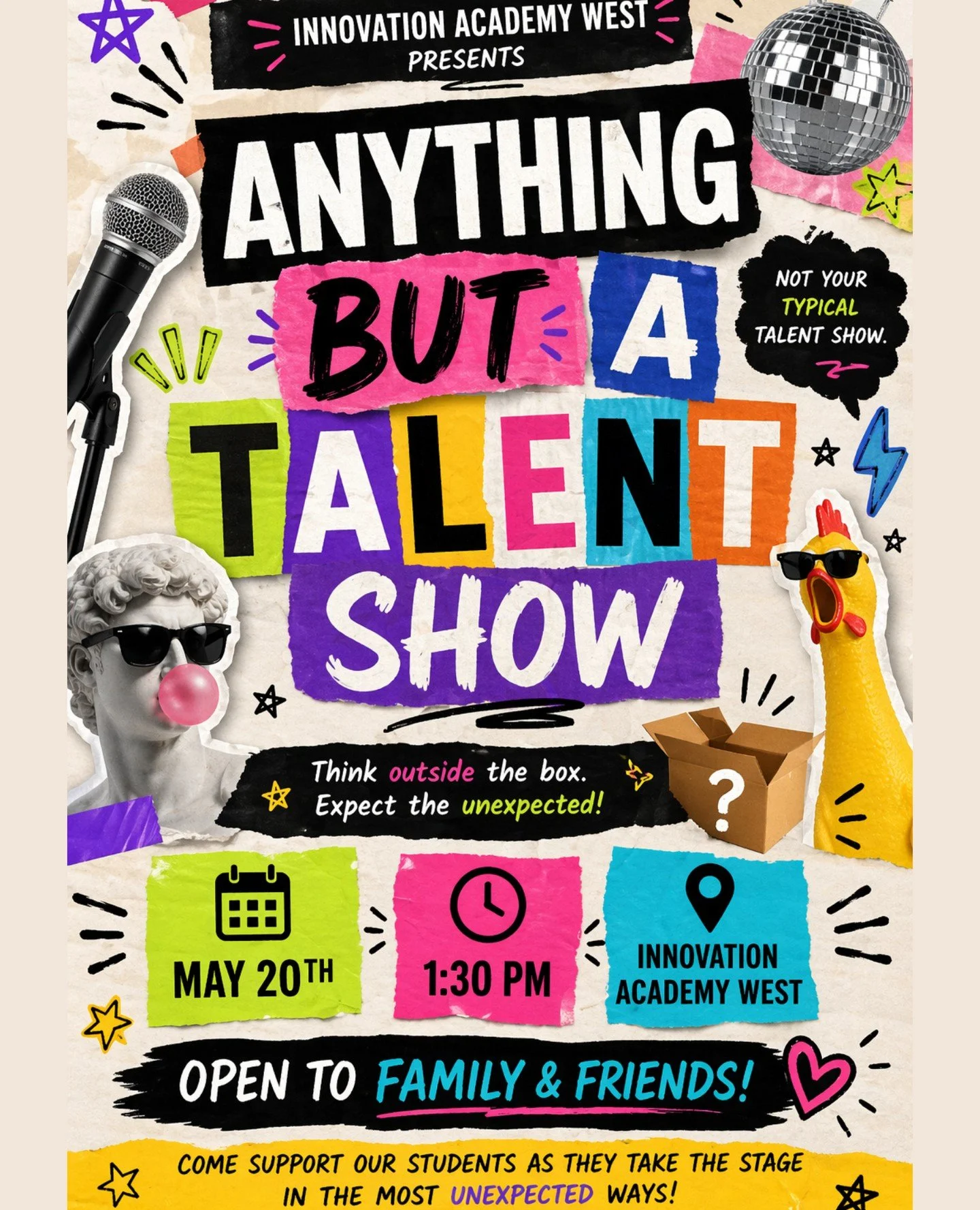 Innovation Academy West presents: Anything But a Talent Show 🎭✨⁠
Not your typical stage performance&mdash;think outside the box, expect the unexpected, and get ready for creativity in every form!⁠
Join us May 20th at 1:30 PM at Innovation Academy We