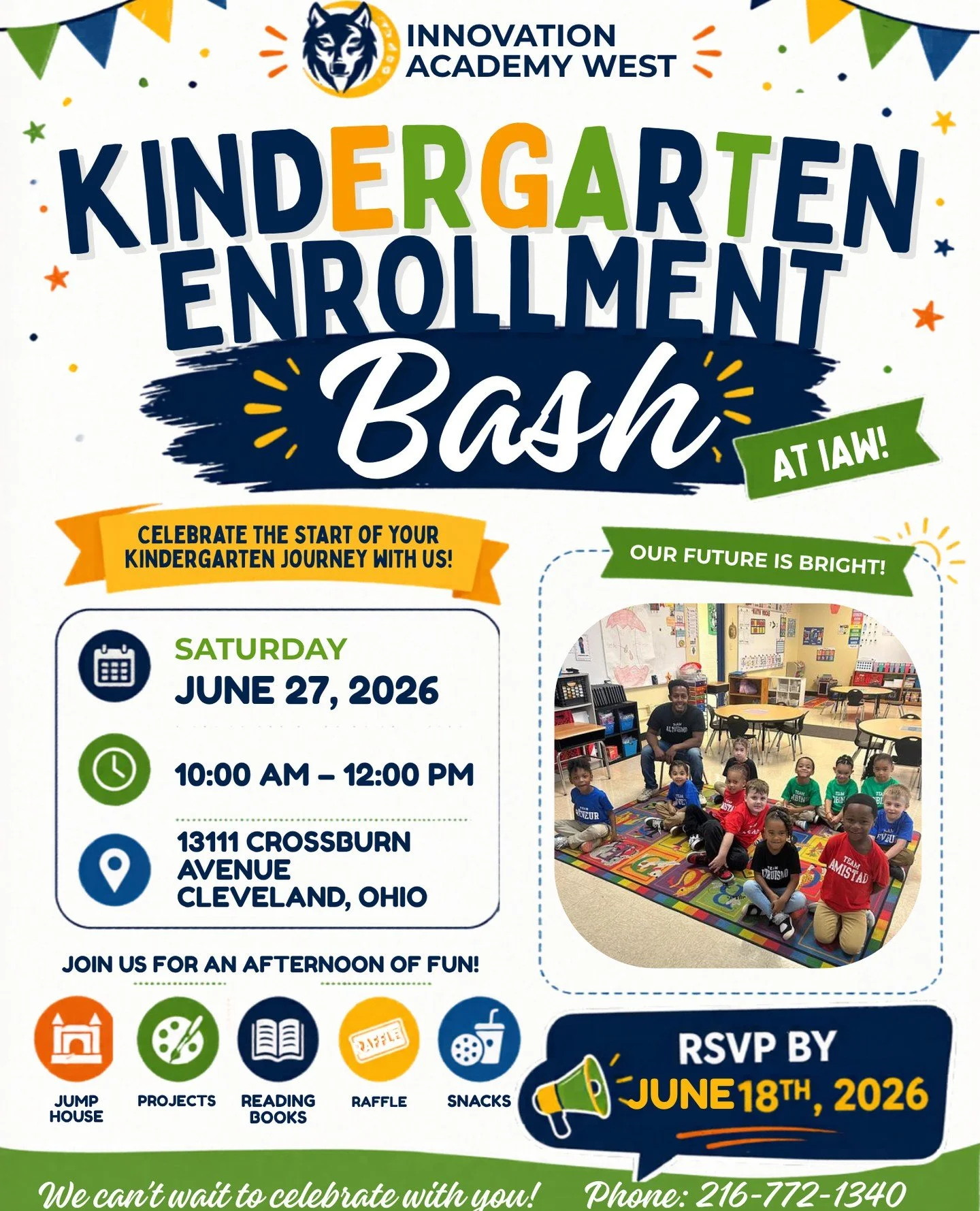 Get ready for a morning full of fun, learning, and future Wolves! 🐺💙💚⁠
Join us at Innovation Academy West for our Kindergarten Enrollment Bash! Families will enjoy fun activities, snacks, projects, reading books, raffles, and more while learning a