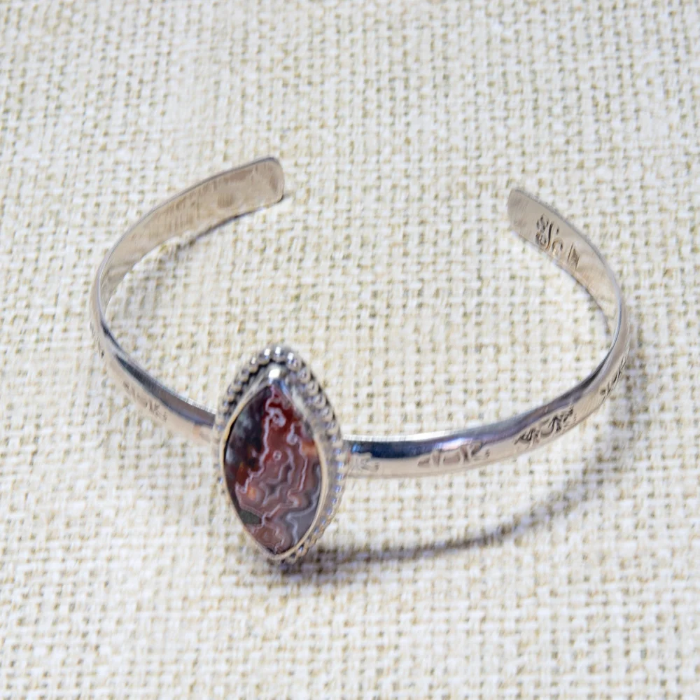 Crazy Lace Agate Bracelet in Sterling Silver, Handmade, Marquis stone —  SilverSpiral Creations, LLC - Main Image