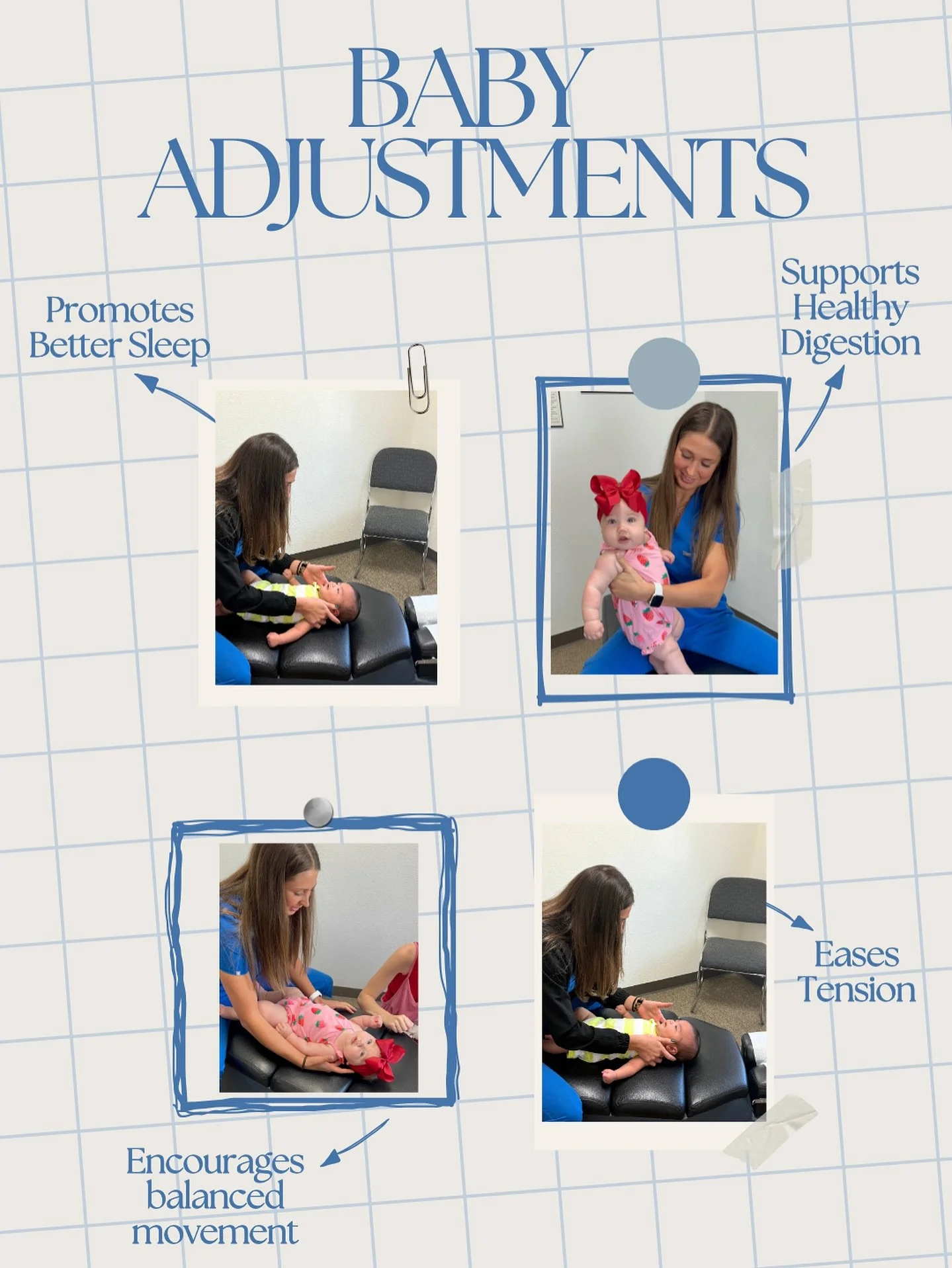 Did you know that babies can benefit from gentle chiropractic adjustments too? These light, soothing techniques help support:
&bull; Better sleep and relaxation
&bull; Healthy digestion and less fussiness
&bull; Comfort during feeding
&bull; Balanced