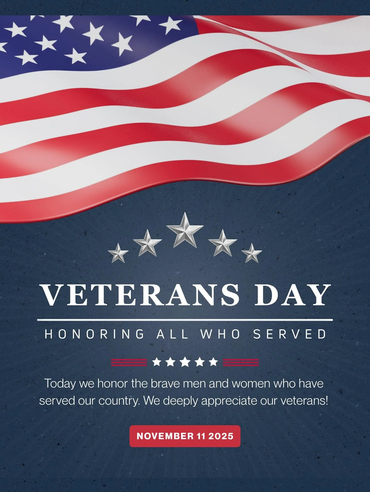 To all who have served&mdash;thank you!  We appreciate our veterans and are always honored to welcome you into our office. Your service means so much. 🇺🇸