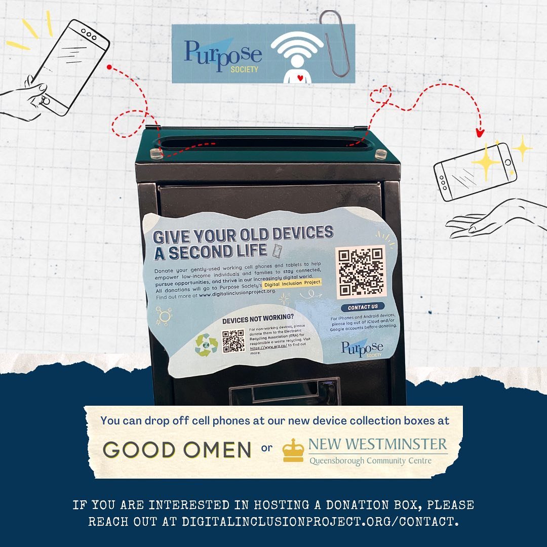 Did you know we have new device collection points across New West? Our friends at @goodomenshop and @new_westminster&rsquo;s Queensborough Community Centre are now accepting cell phones that will go towards folks in need! If you are interested in hos
