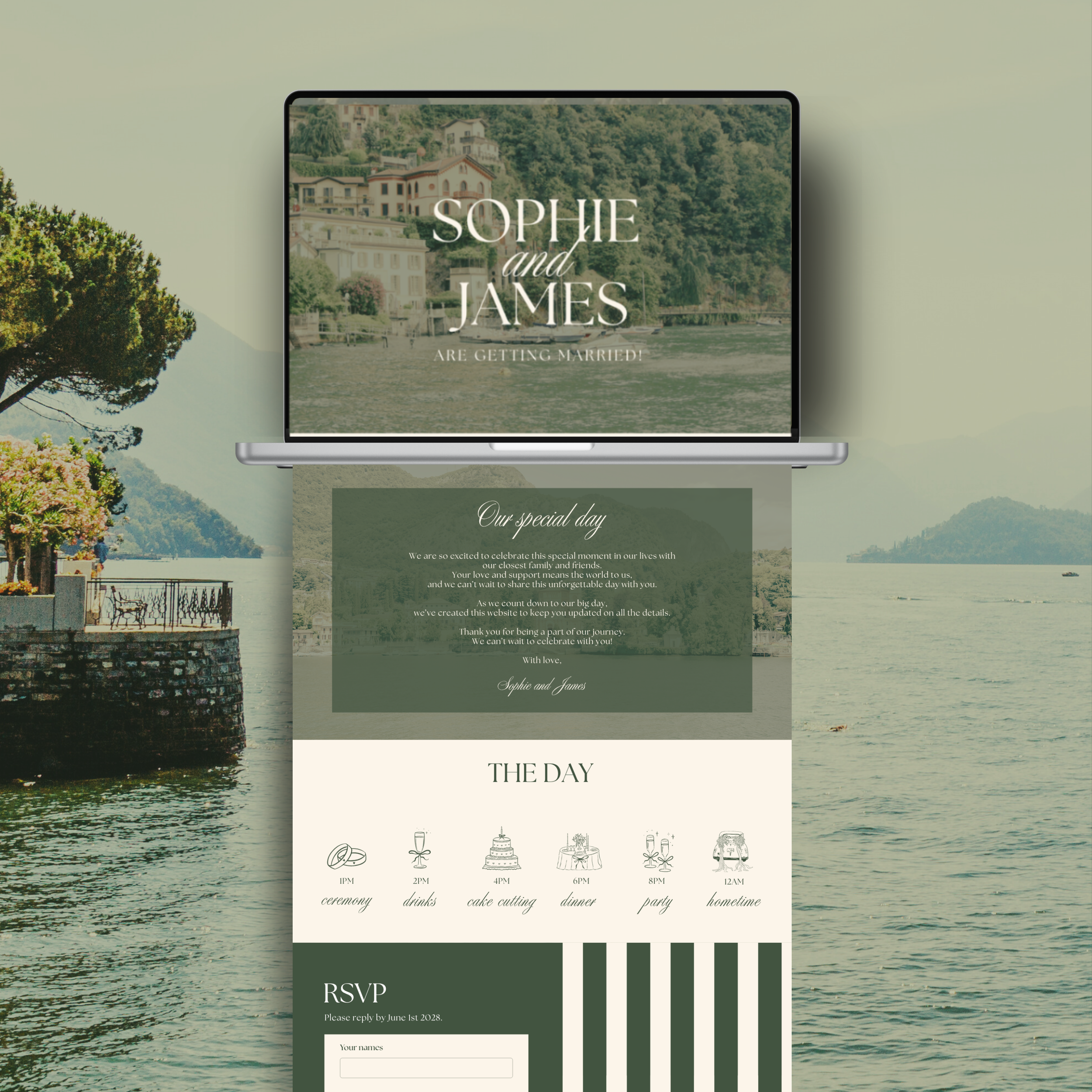 Green Striped Wedding Website Template