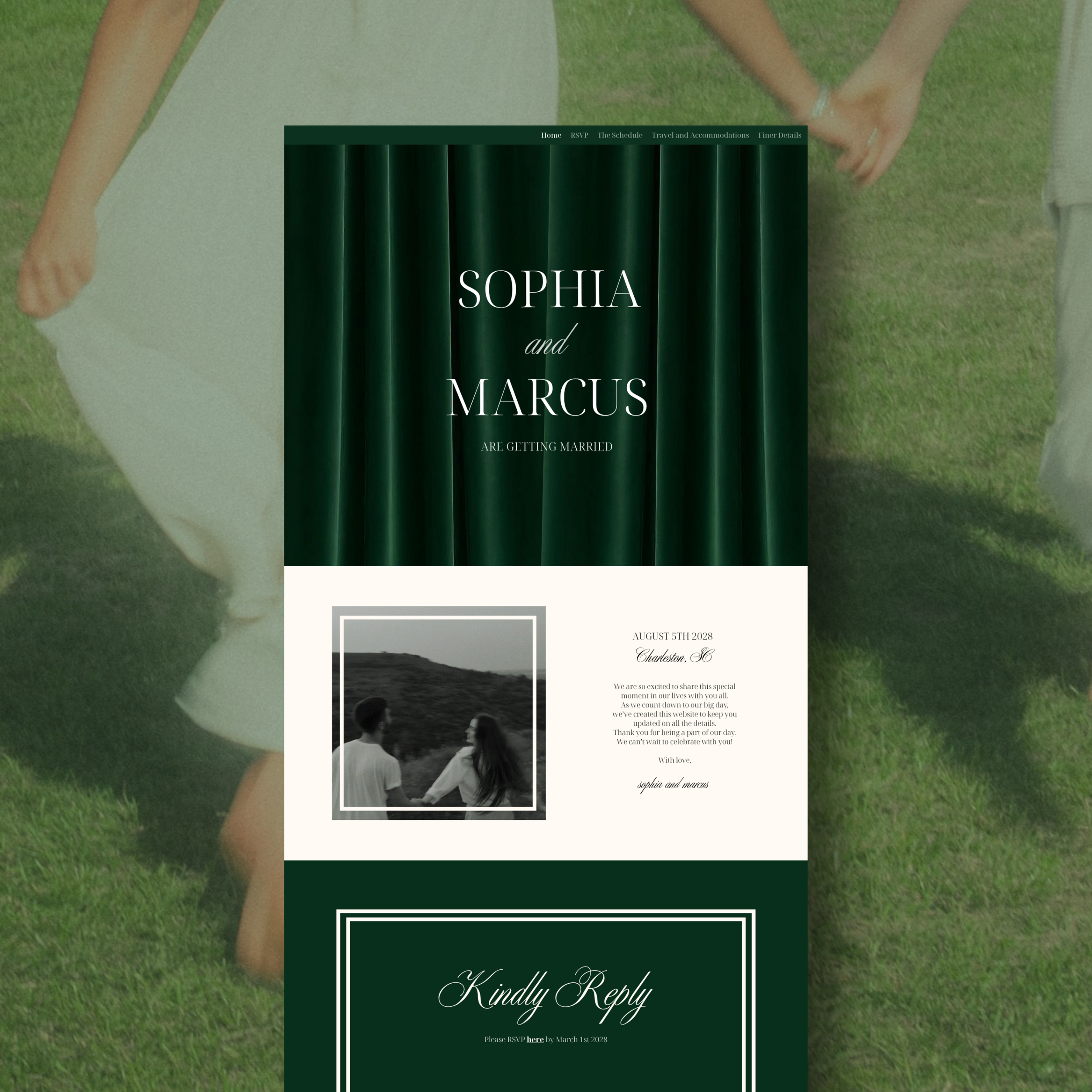Green Velvet Wedding Website Template