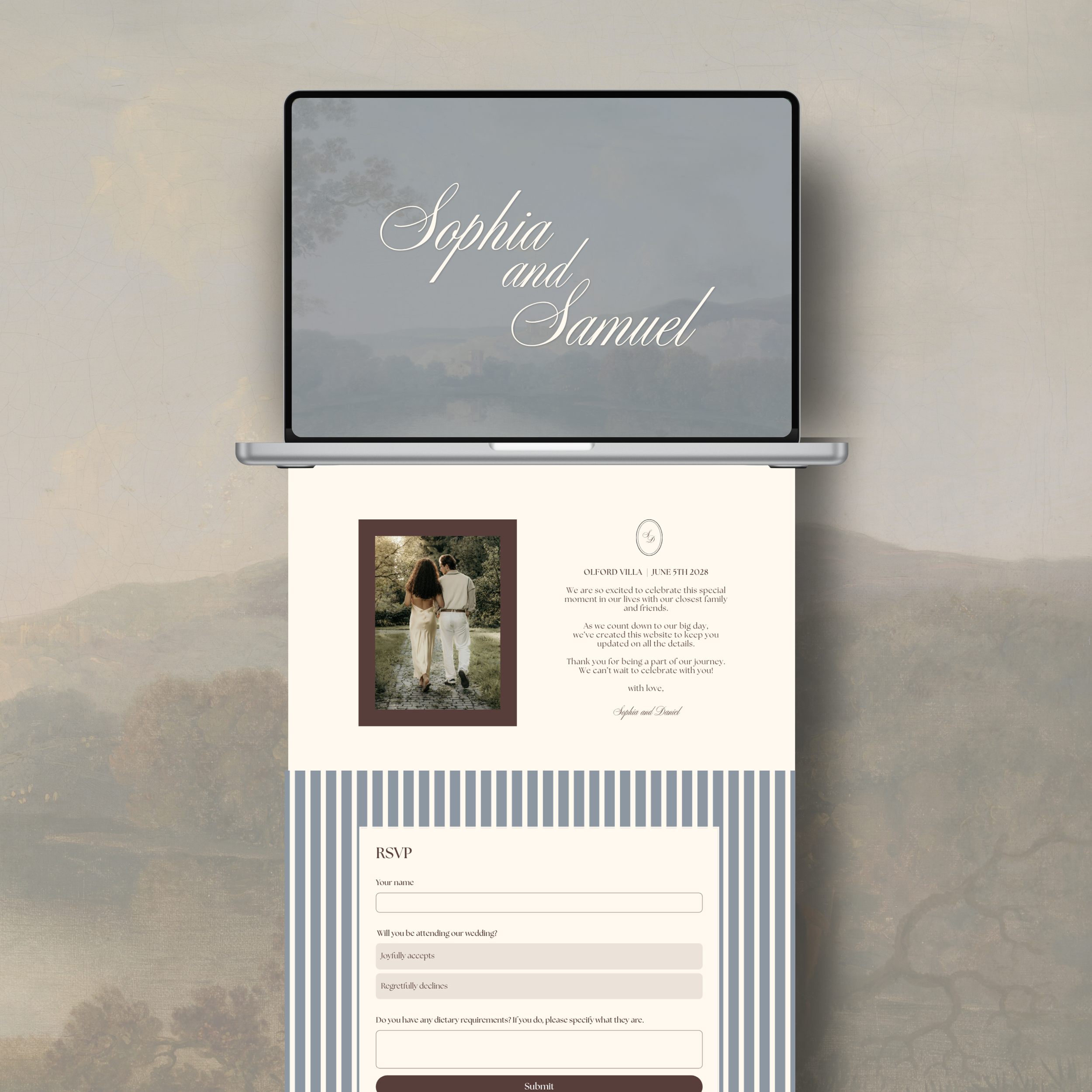 Blue and Brown Wedding Website Template
