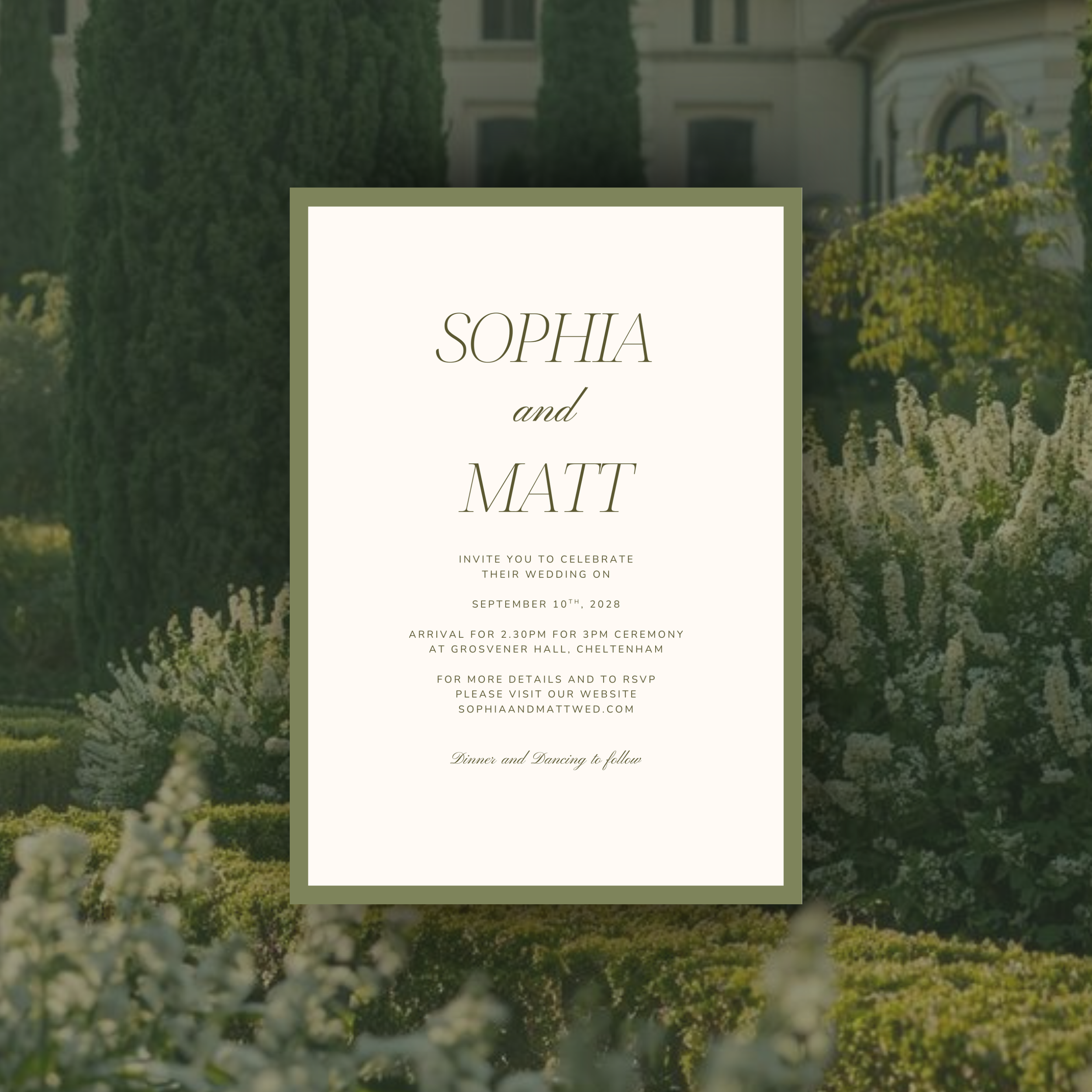 Green and White Wedding Invitation Template