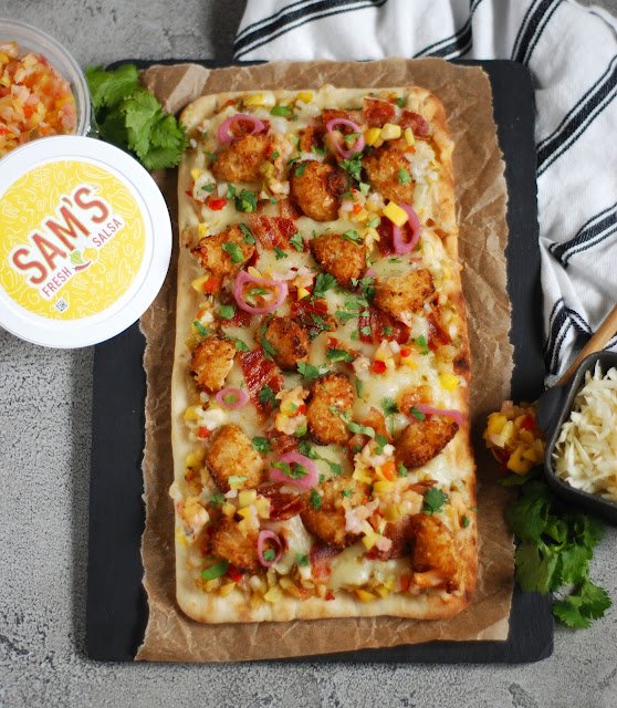 Fleur Delectable Sweet and THIS Spicy Coconut Shrimp Tropical Flatbread.JPG