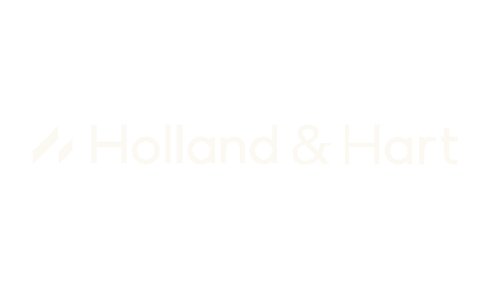 Holland and Hart logo spelled out in an off-white color 