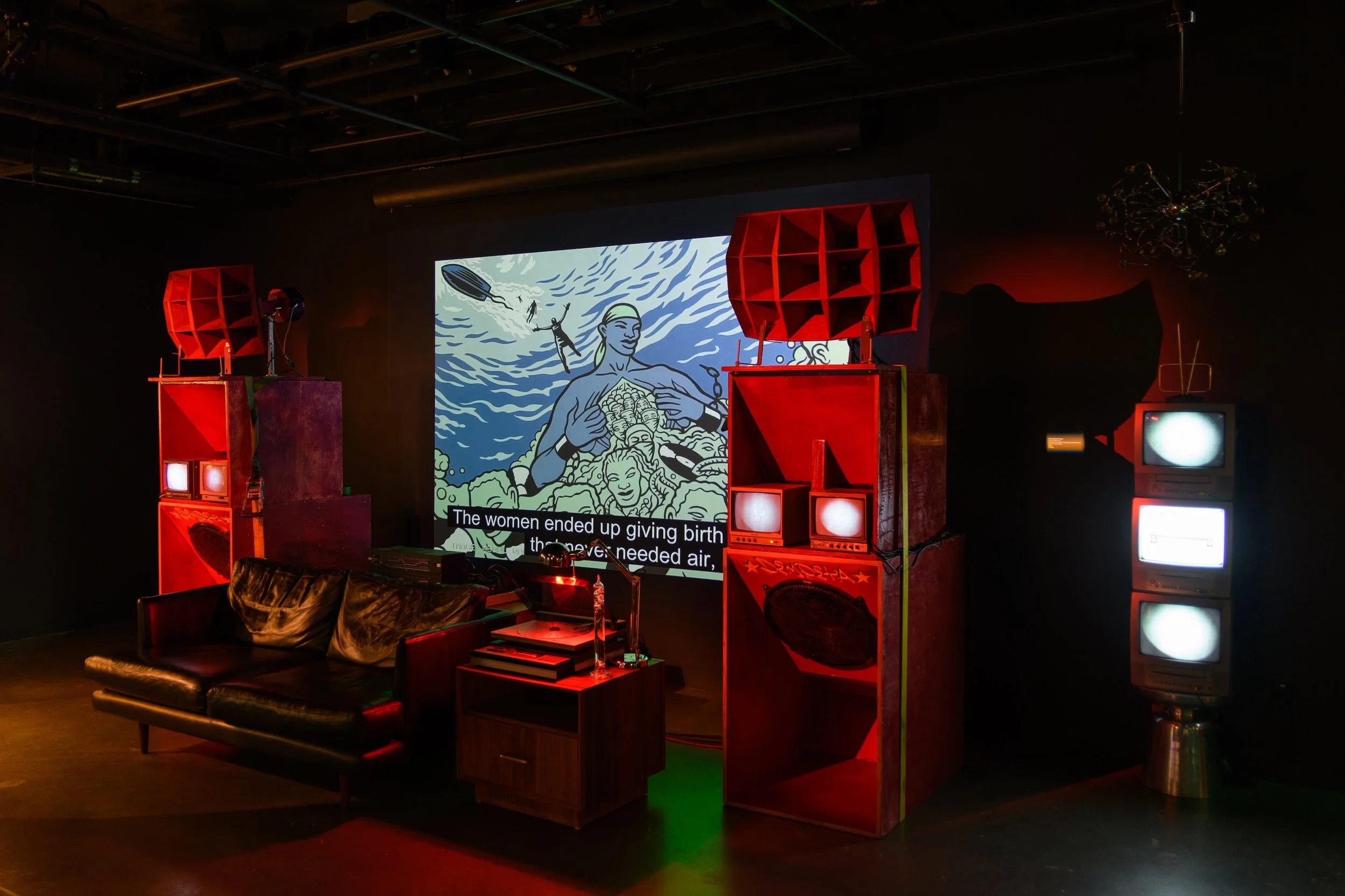 Darrien Williamson, "Visions by the Future," 2026, Handbuilt Sound System Sculpture and Speakers, dimensions variable. Photo by Raymundo Muñoz.