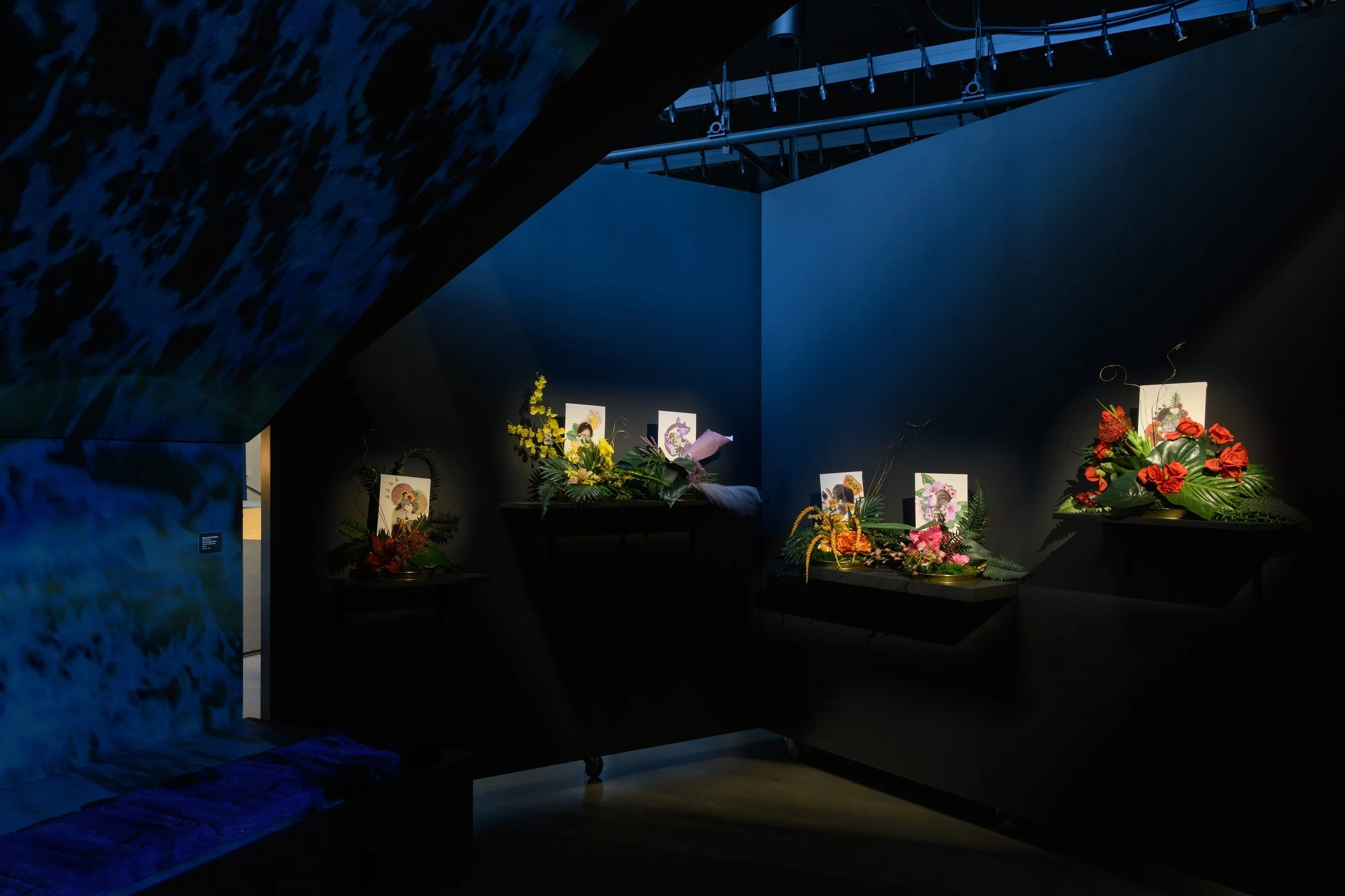 Yazz Atmore, "Women We Call Home," 2021, Floral Collage Series, 12 x 12 inches each. Photo by Raymundo Muñoz.
