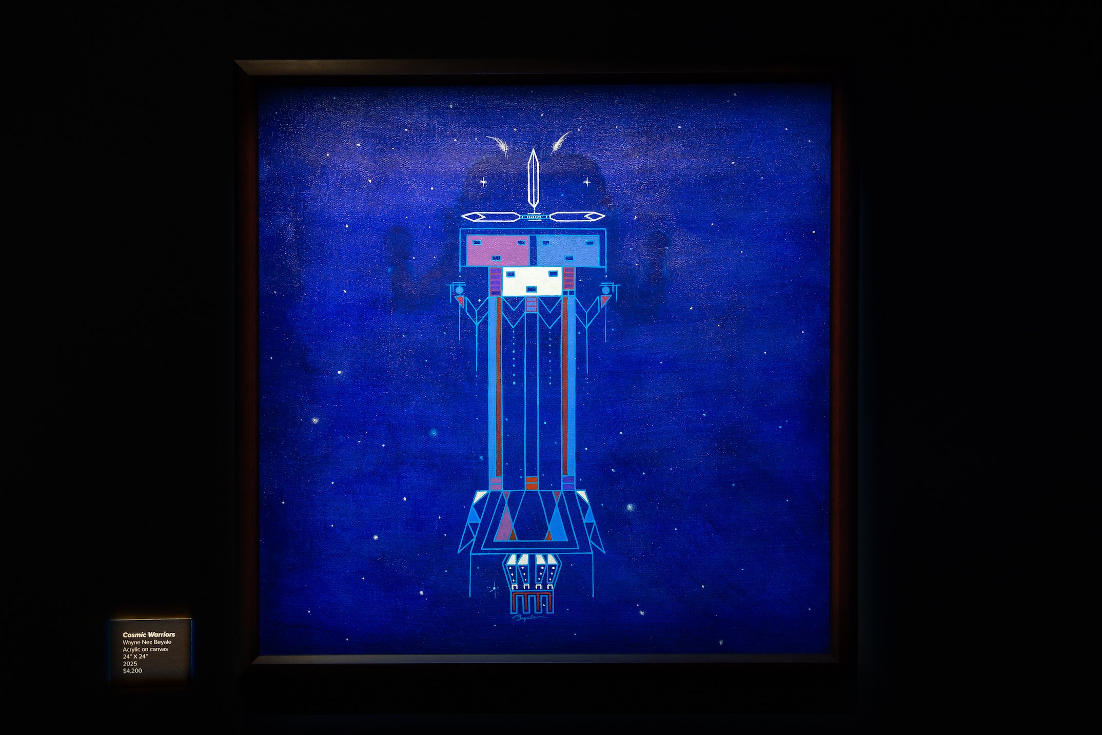 Wayne Nez Beyale, Cosmic Warriors," 2025,  Acrylic on canvas, 24′′ X 24′′.