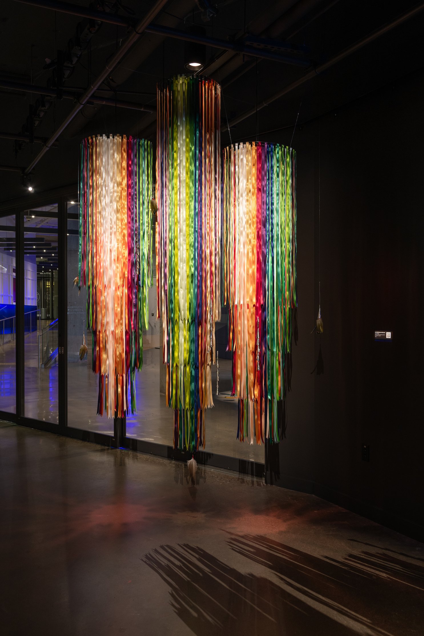 JayCee Beyale, "Aak'ei (Fall Season/Autumn)," detail 2024, Ribbon on floral metal wire wreath, Dimensions variable. 