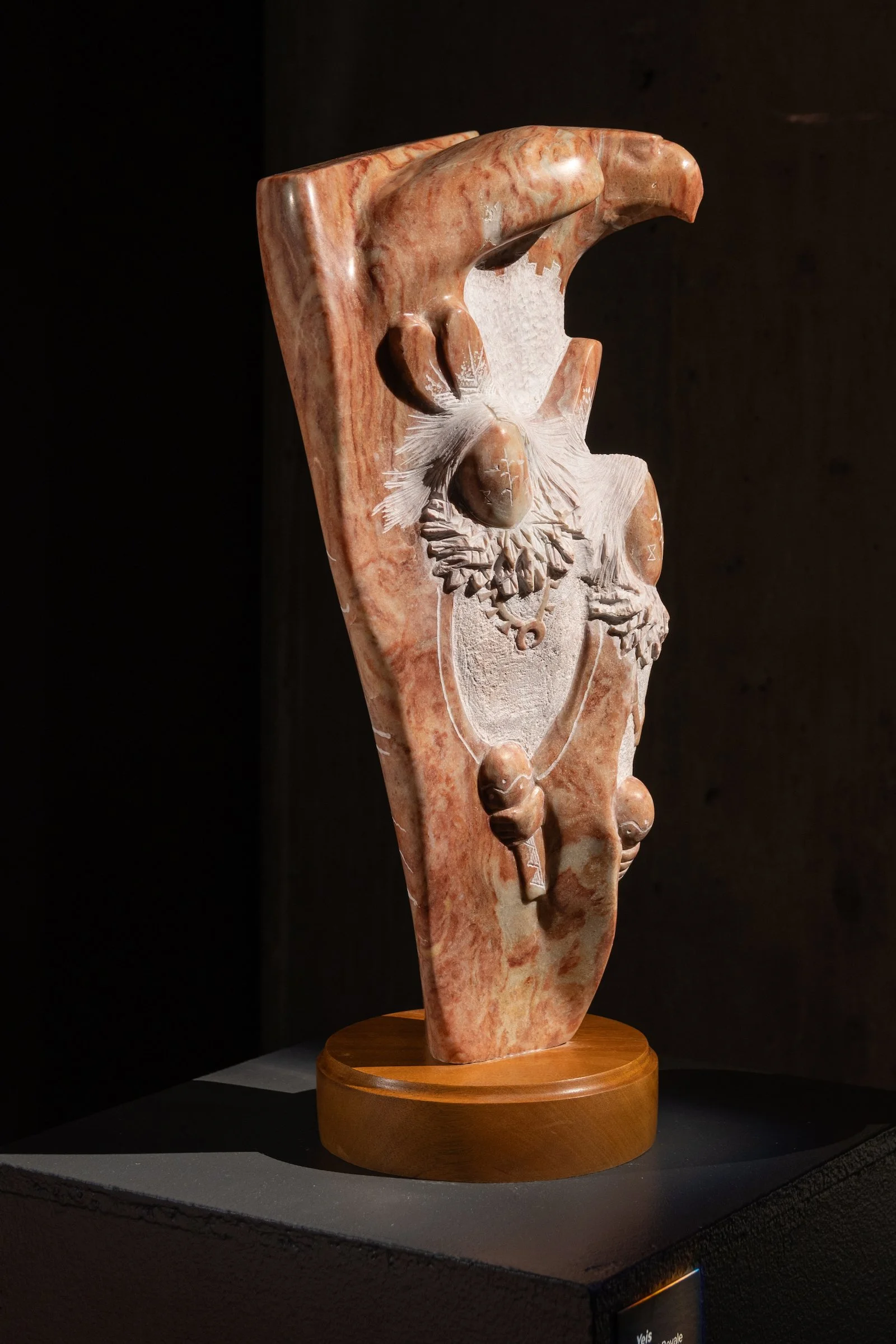 Randall Beyale, "Yeis," 2025, Alabaster, 20.5′′ x 9′′ x 8′′.