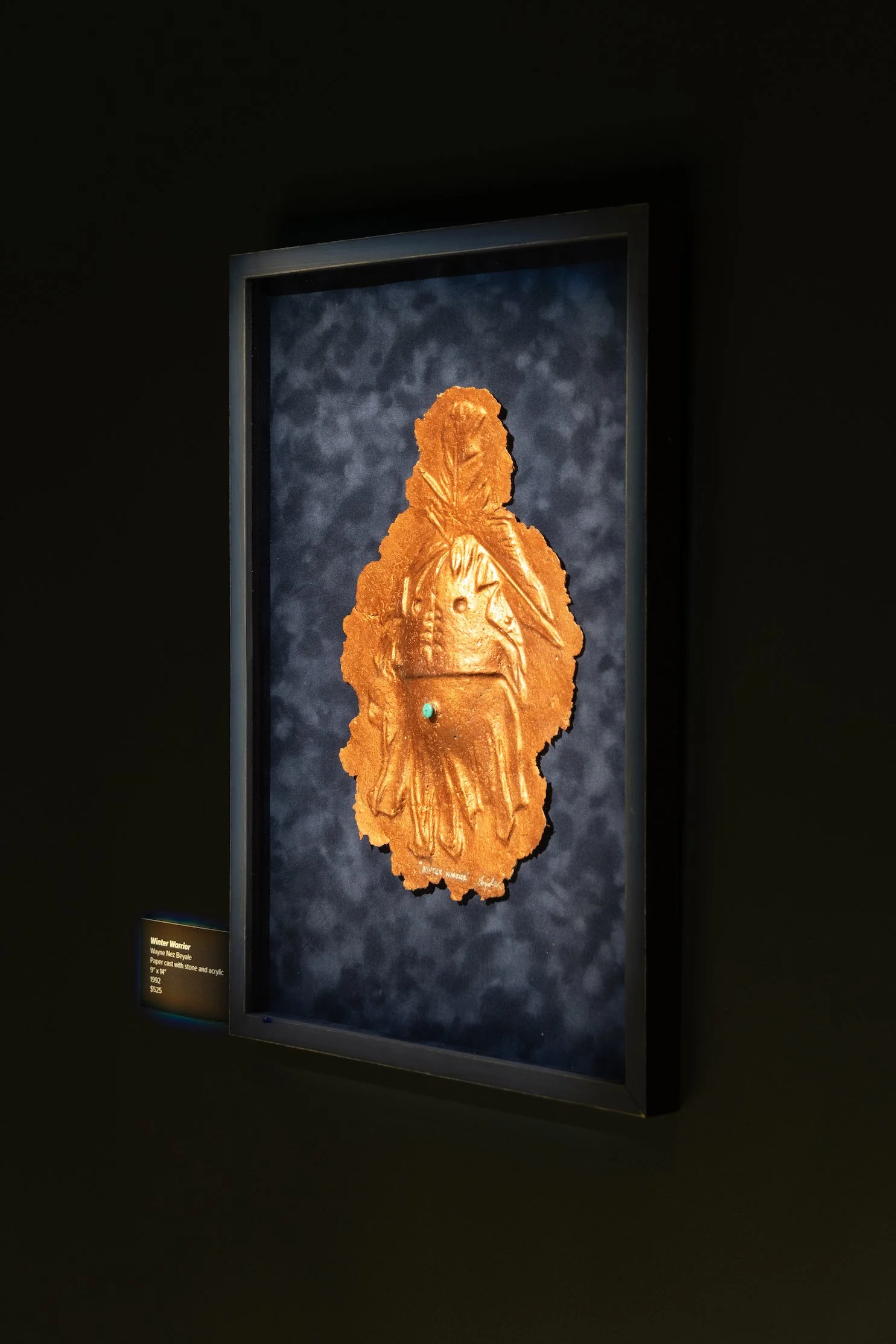 Wayne Nez Beyale, "Winter Warrior," 1992, Paper cast with stone and acrylic, 9′′ x 14′′.