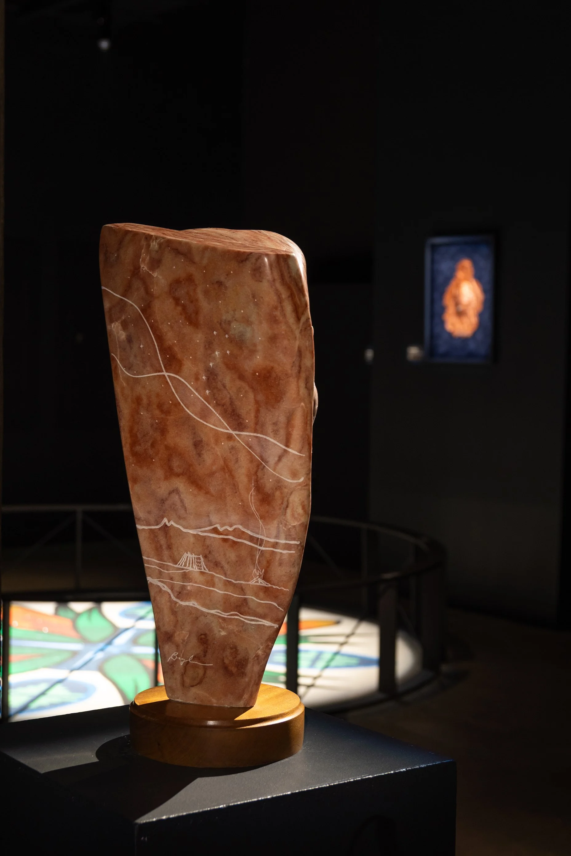 Randall Beyale, "Yeis," 2025, Alabaster, 20.5′′ x 9′′ x 8′′.