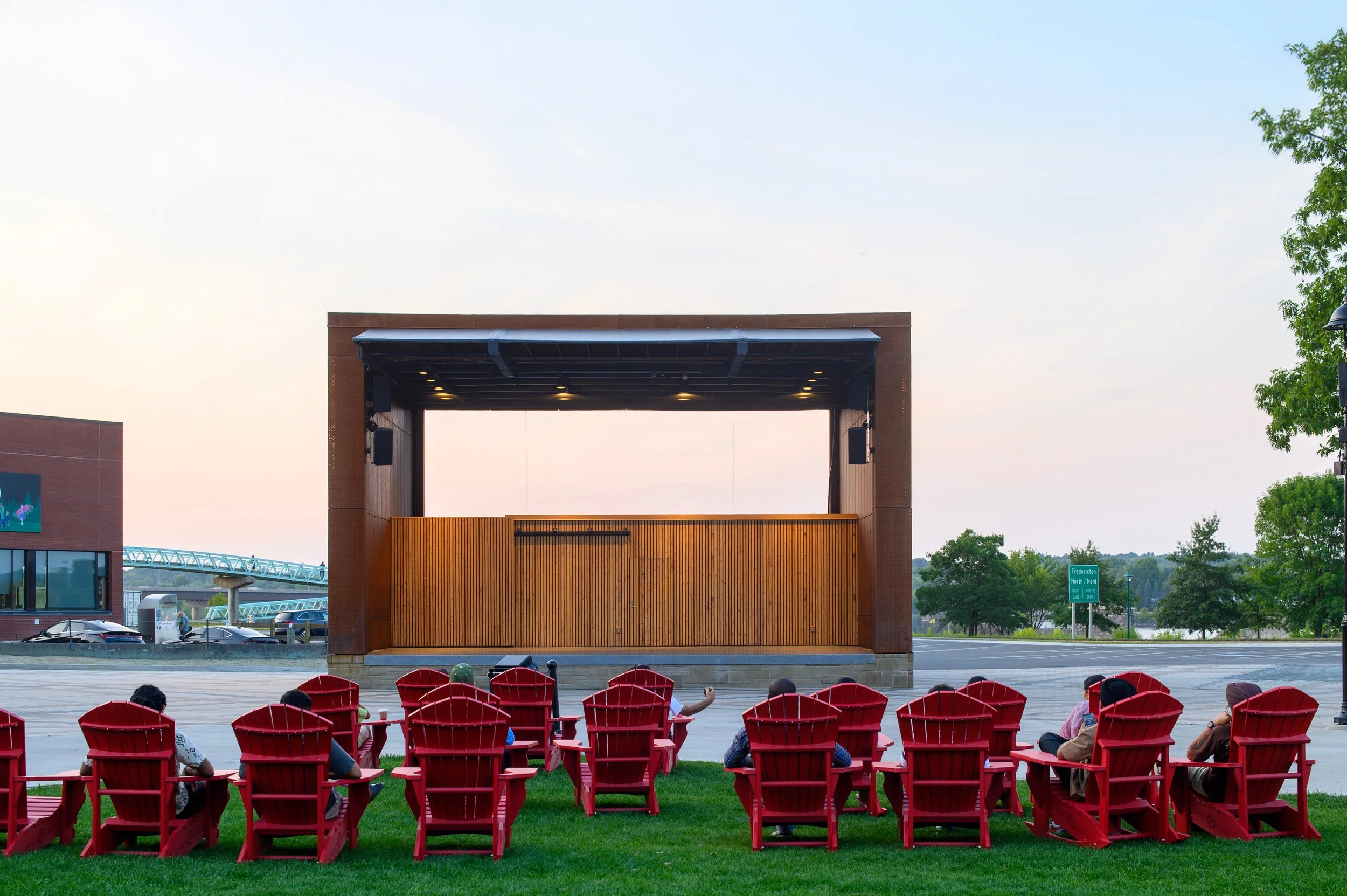 The Garrison Stage designed by The Acre architects, featuring an Ironbound custom weathering steel envelope