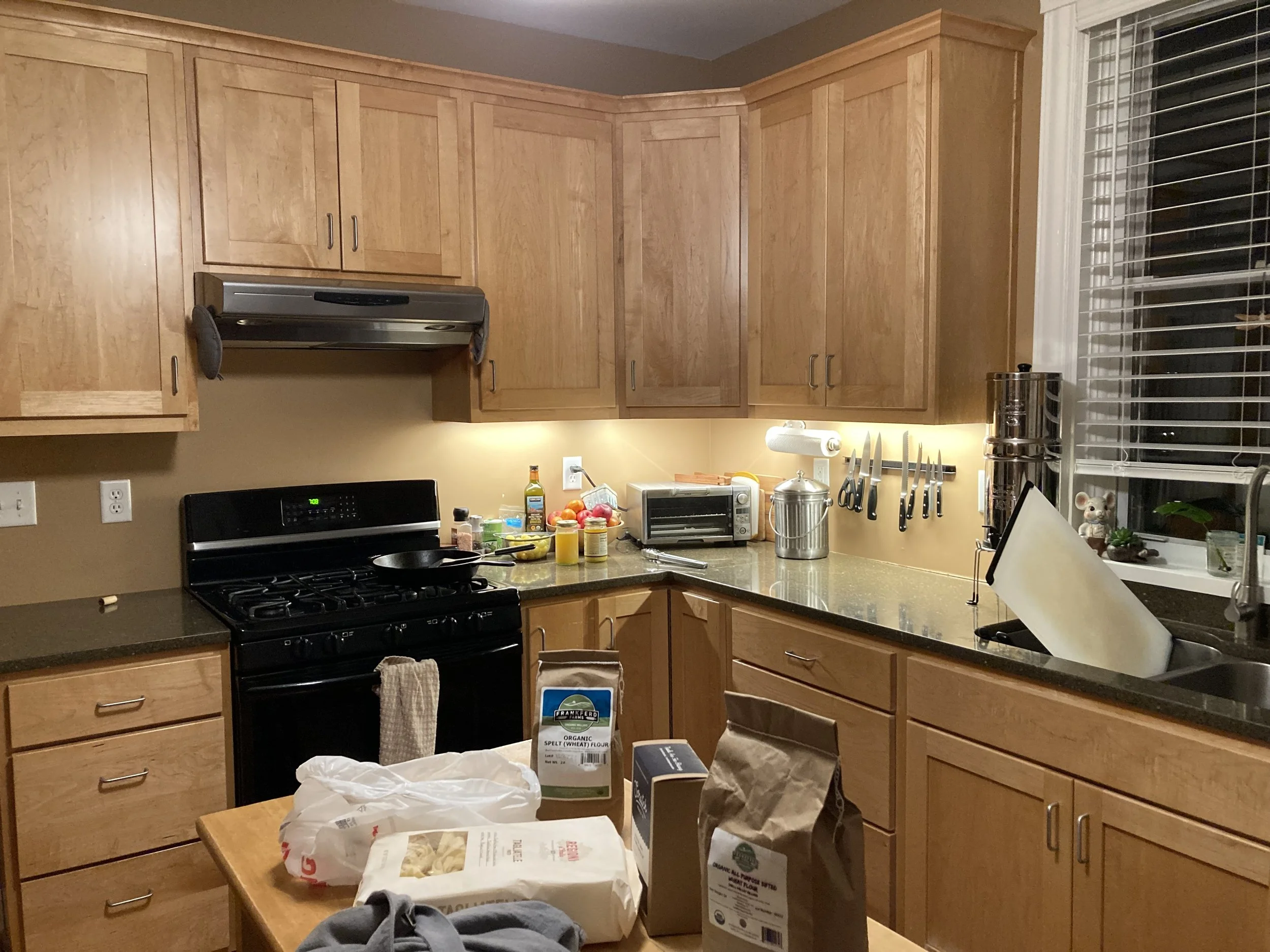 Former kitchen. Cabinets were able to be relocated and installed in the new laundry area.
