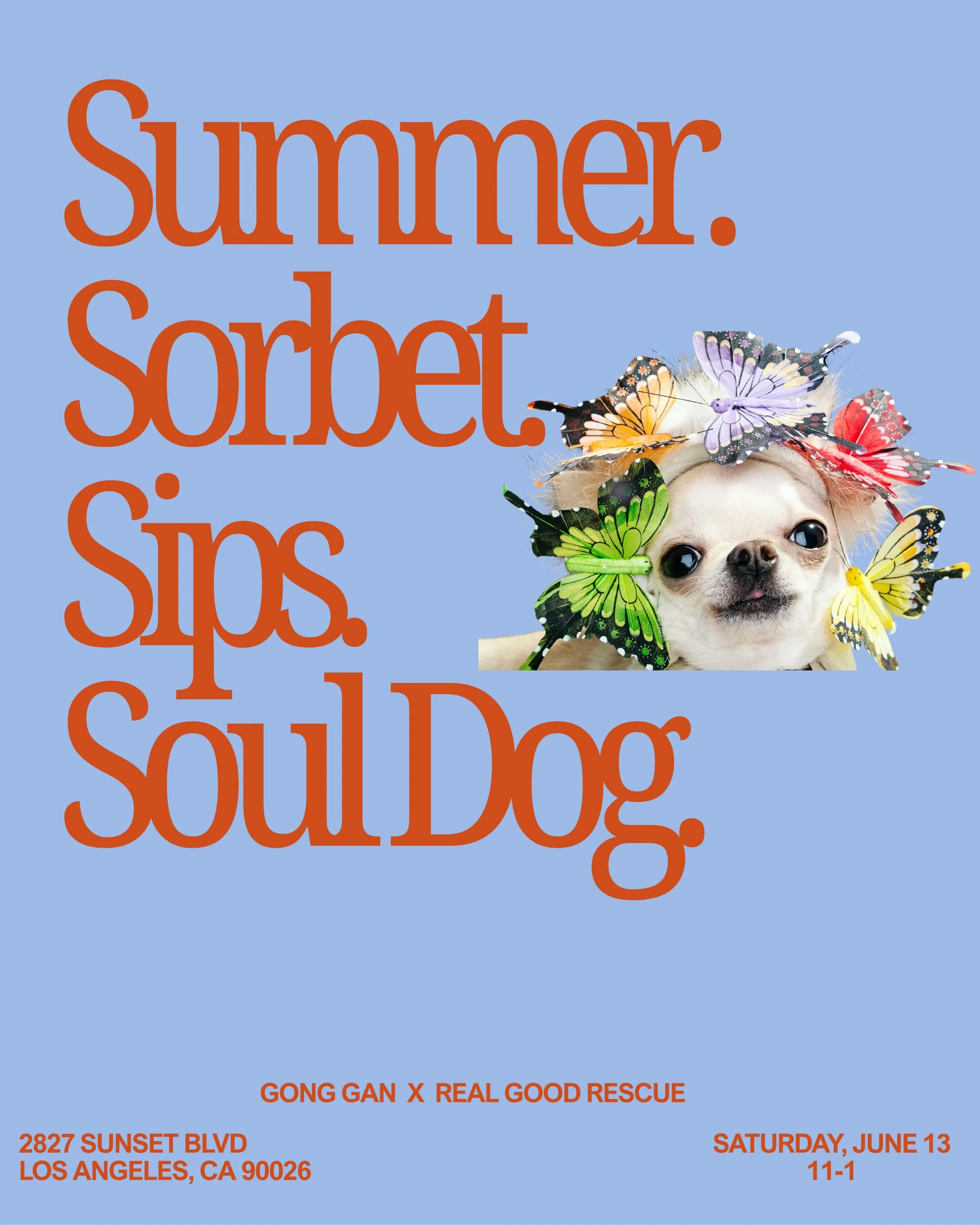 Summer. 
Sorbet. 
Sips. 
Soul Dog.

We are teaming up with the incredibly beautiful and incredibly delicious @gonggan.la for an adoption event you do not want to miss.

Come meet some very Real Good dogs, sip something stunning, and maybe just maybe 
