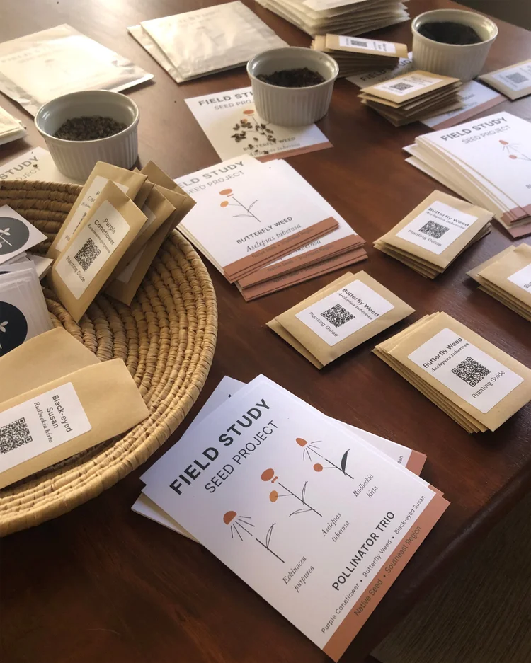 Preparing Field Study native seed packets and species cards for community kits