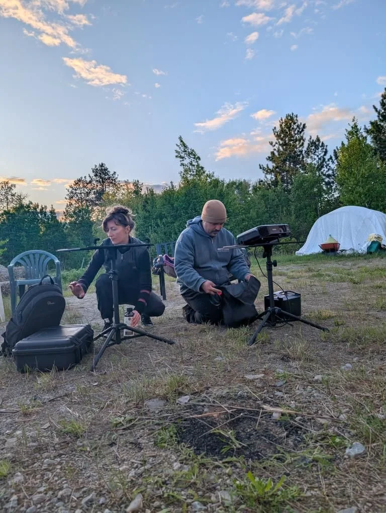 elyse & me setting up an ee portal installation & performance at manidoo bineshiih. 2025.