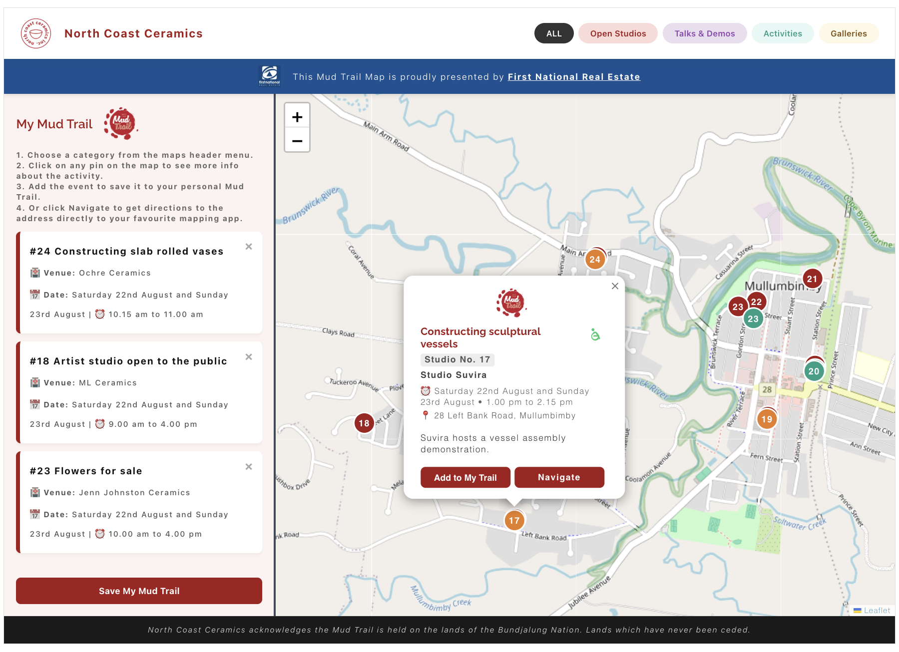 screenshot of the interactive mud trail map